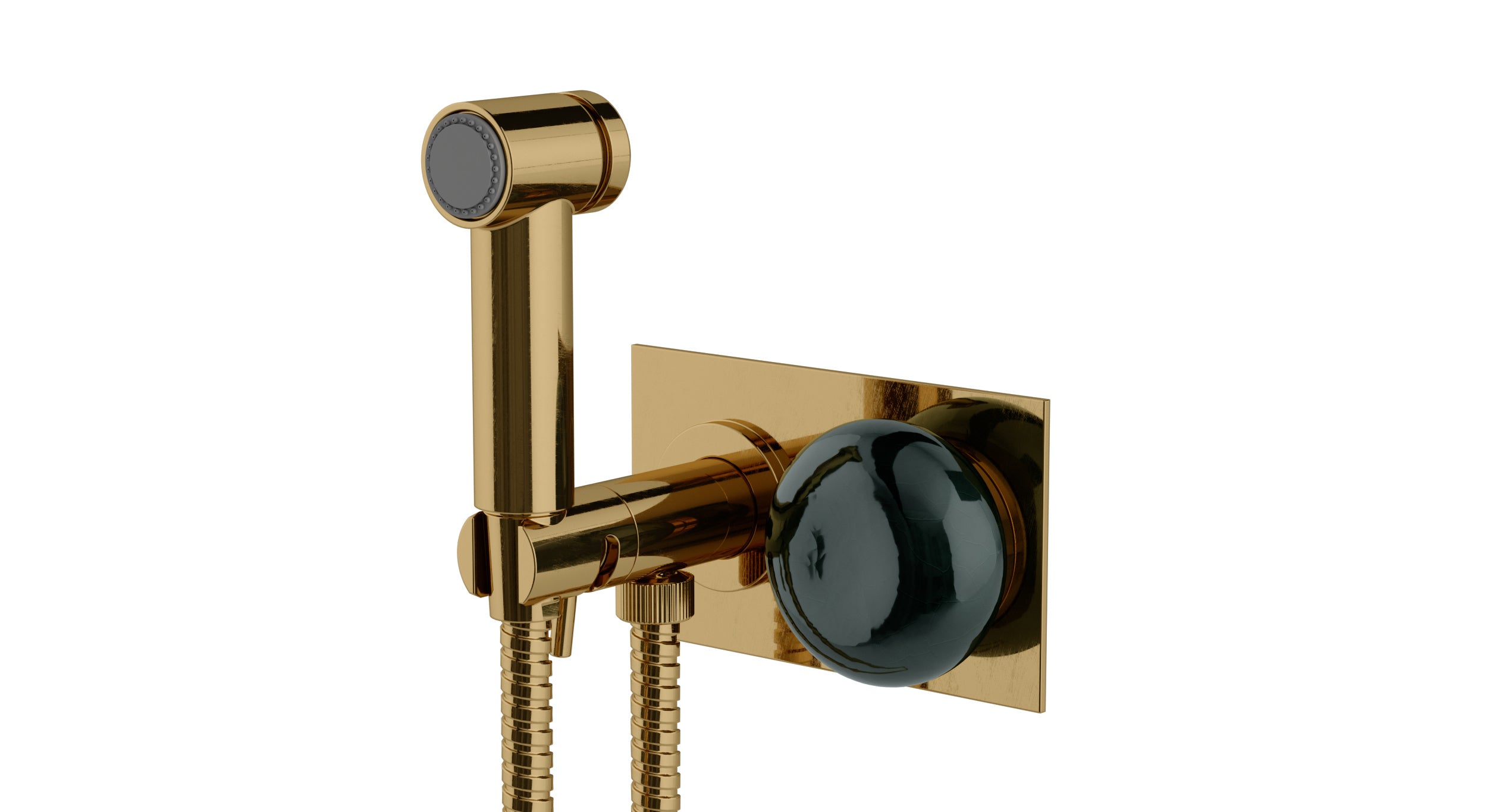 Foundry One Handle Wall Mount Bidet Trim with Pebble Ceramic Knob Handle in Uncoated Polished Brass
