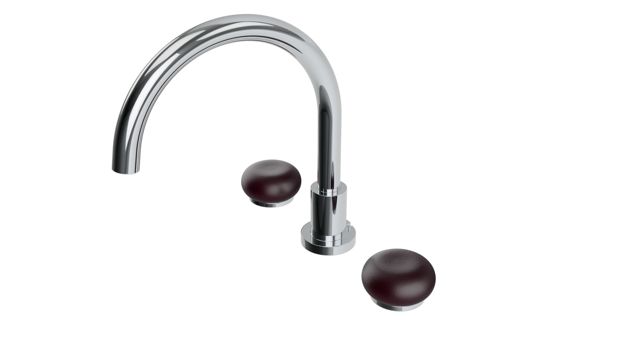 Foundry Two Handle Deck Mount Gooseneck Bath Trim with Pebble Ceramic Knob Handles in Polished Chrome