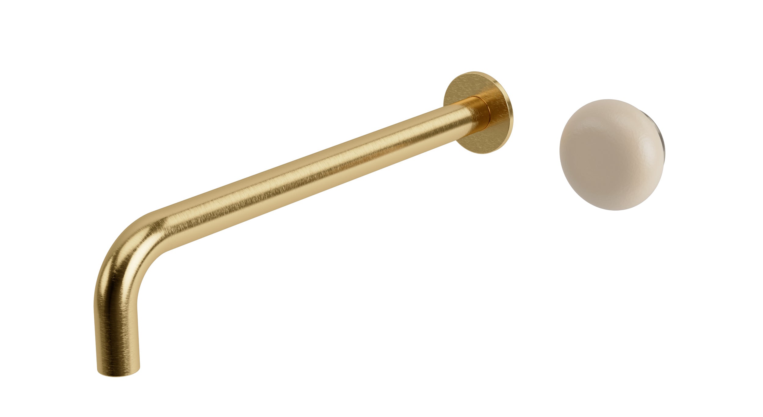 Foundry One Handle Wall Mount 12" Lavatory Faucet with Pebble Ceramic Knob Handle in Satin Brass
