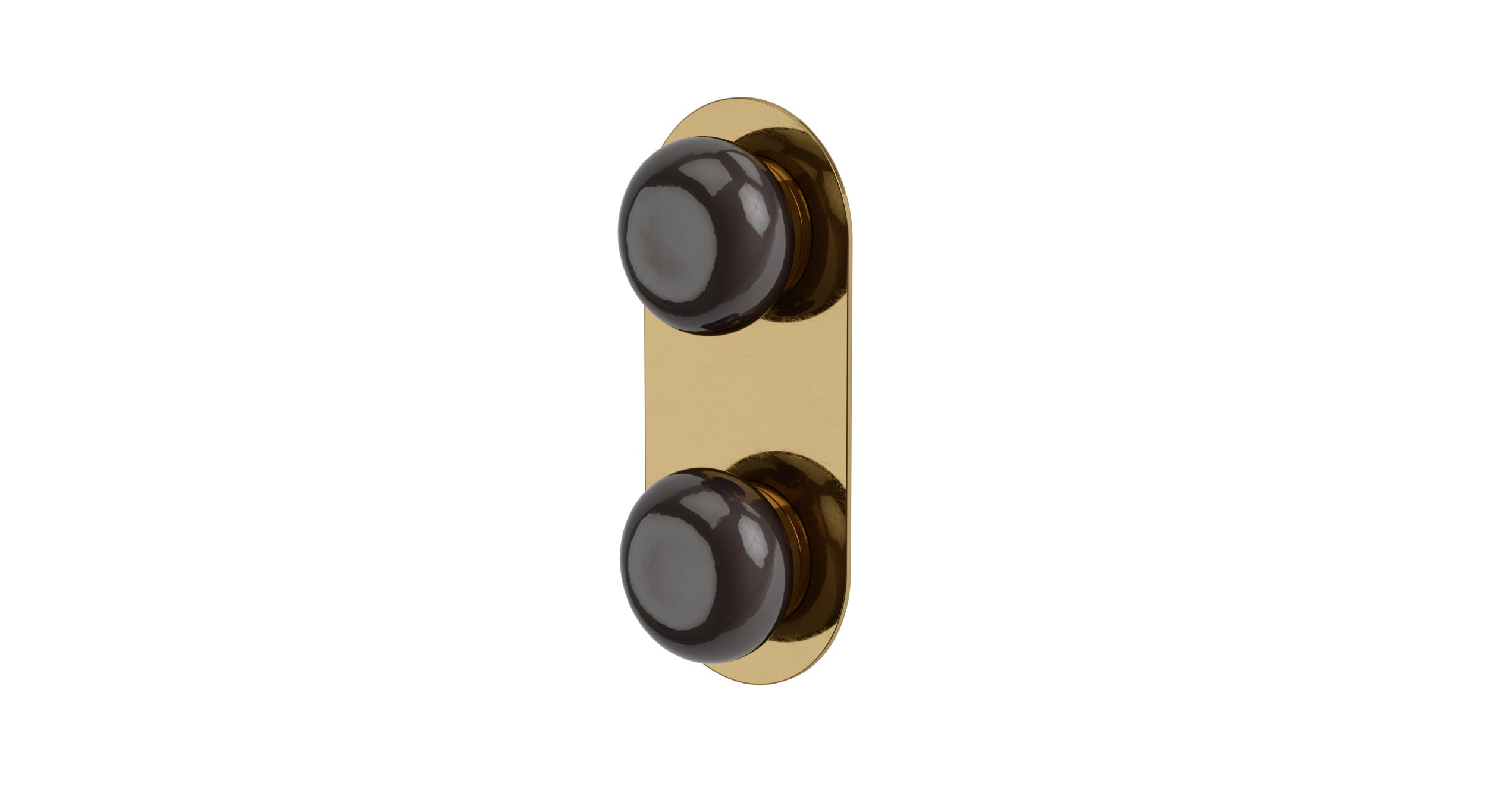 Foundry Two Handle Wall Mount Shower Trim with Pebble Ceramic Knob Handles in Uncoated Polished Brass