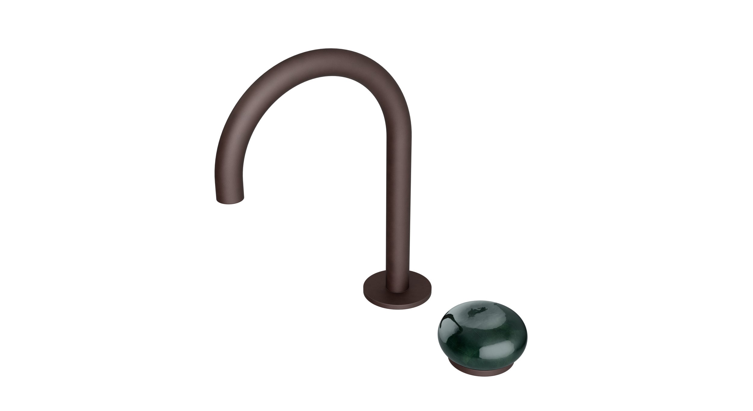 Foundry One Handle Deck Mount Gooseneck Lavatory Faucet with Pebble Ceramic Knob Handle in Architectural Copper