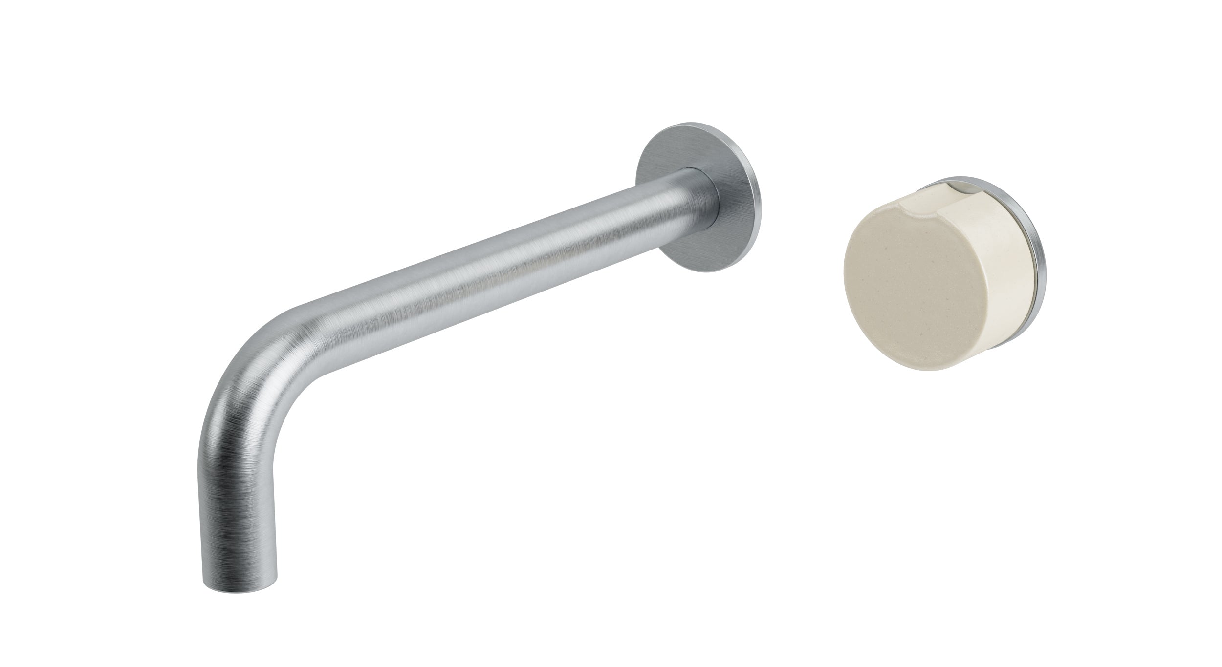 Foundry One Handle Wall Mount 7.5" Lavatory Faucet with Groove Ceramic Knob Handle in Satin Chrome