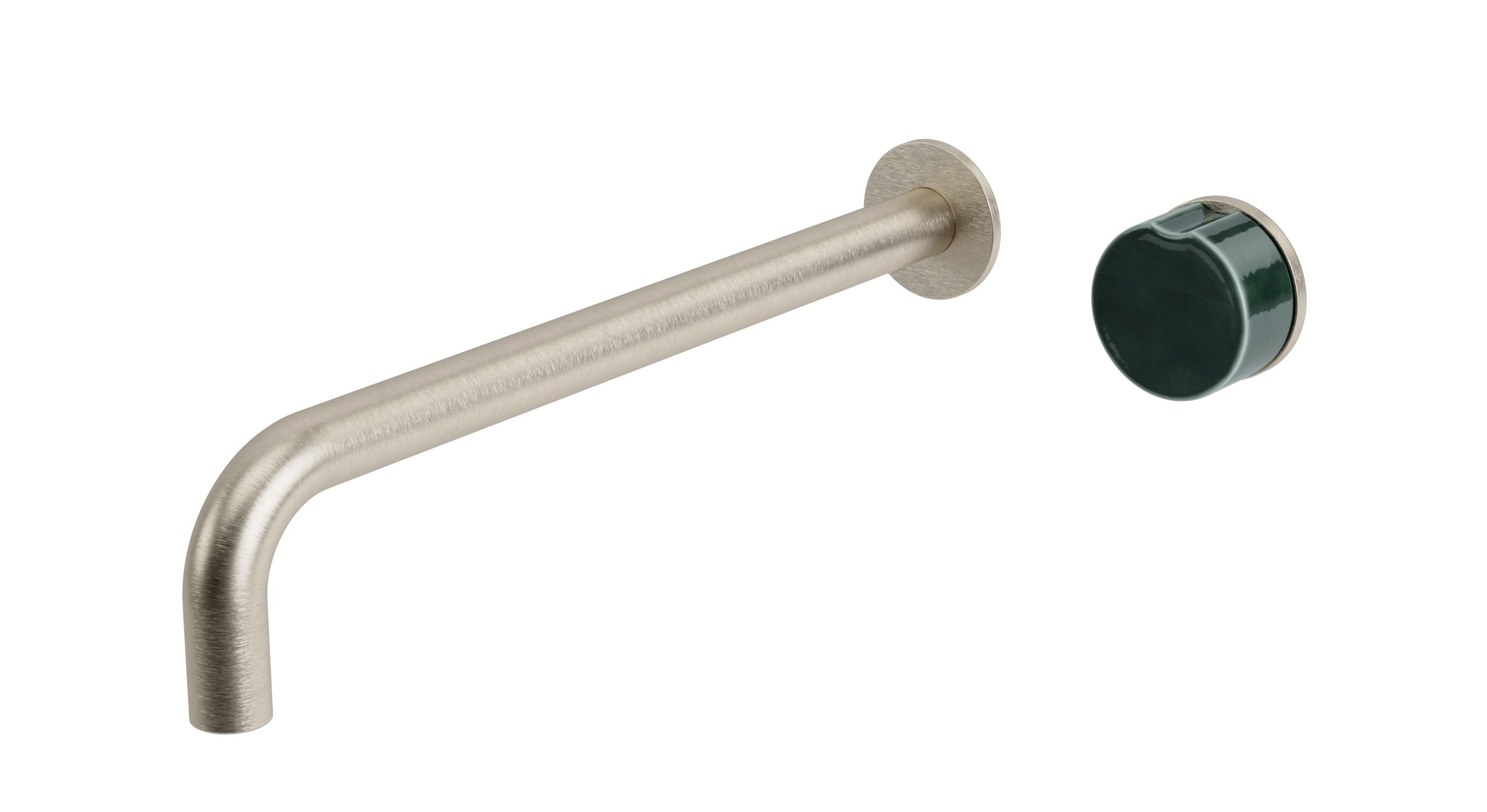 Foundry One Handle Wall Mount 12" Lavatory Faucet with Pebble Ceramic Knob Handle in Satin Nickel