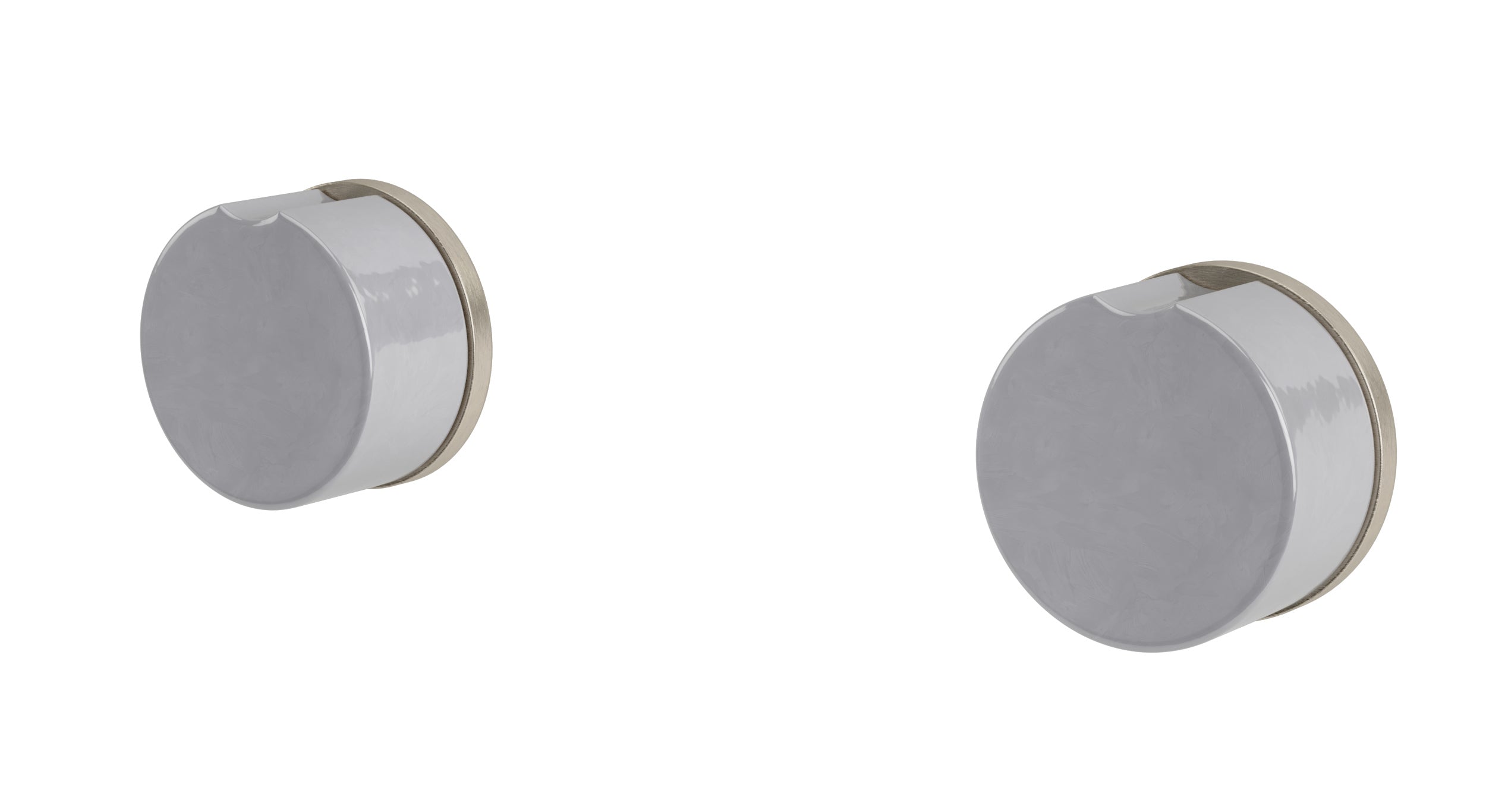 Foundry Two Handle Wall Mount Bath Trim with Groove Ceramic Knob Handles in Satin Nickel