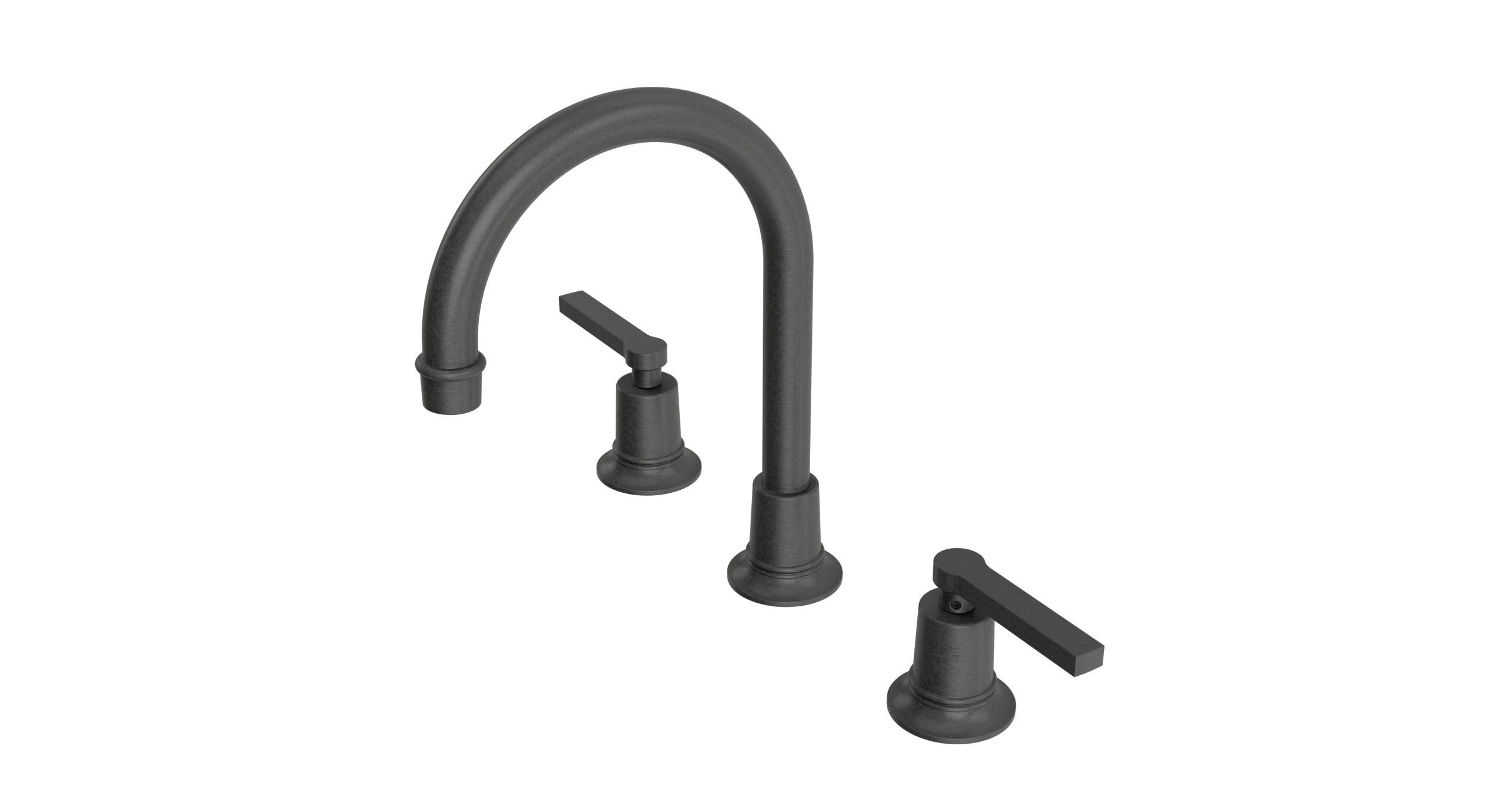Emerson Two Handle Deck Mount Gooseneck Lavatory Faucet with Classic Lever Handles in Blackened Nickel