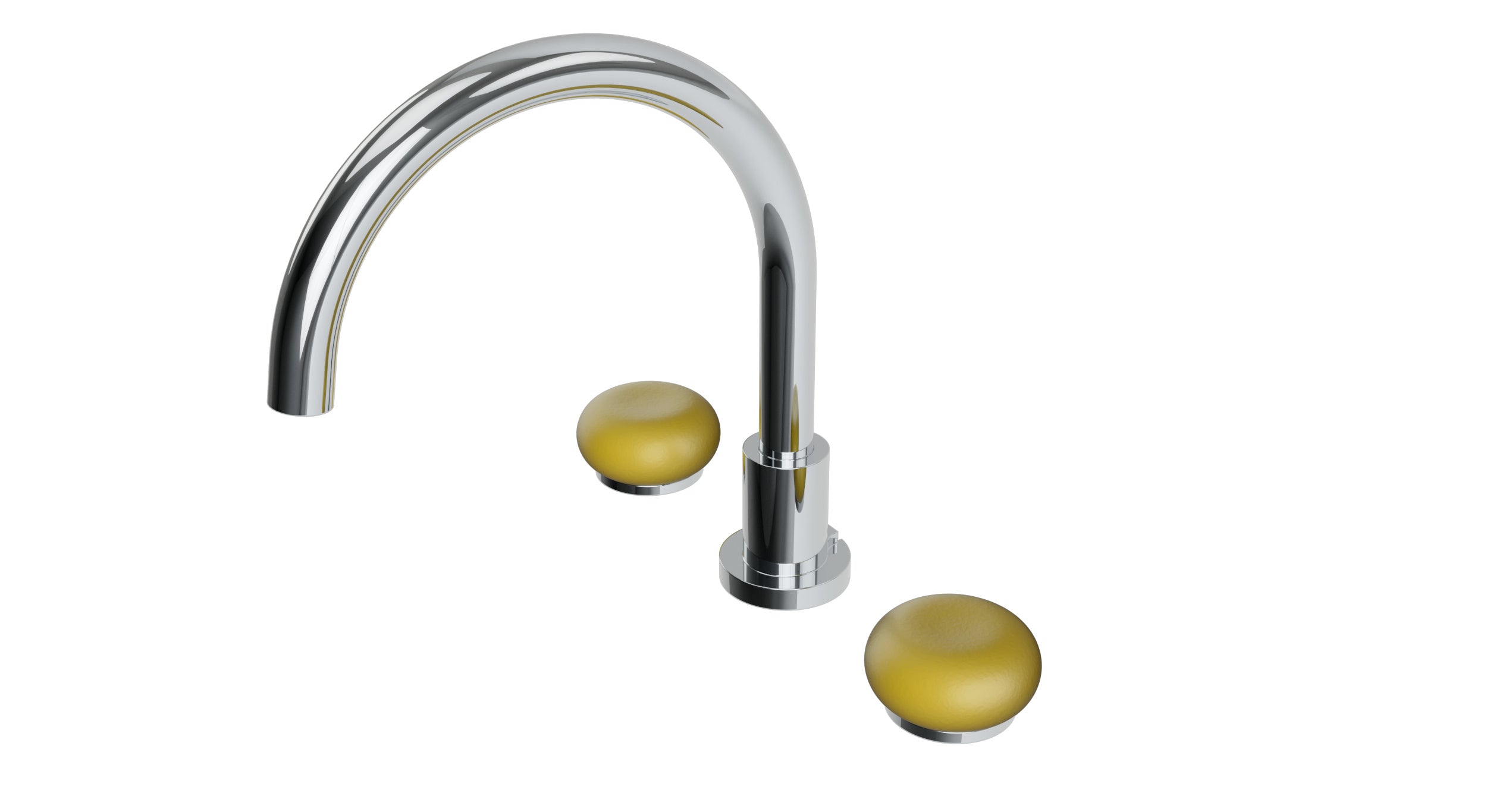 Foundry Two Handle Deck Mount Gooseneck Bath Trim with Pebble Ceramic Knob Handles in Polished Chrome