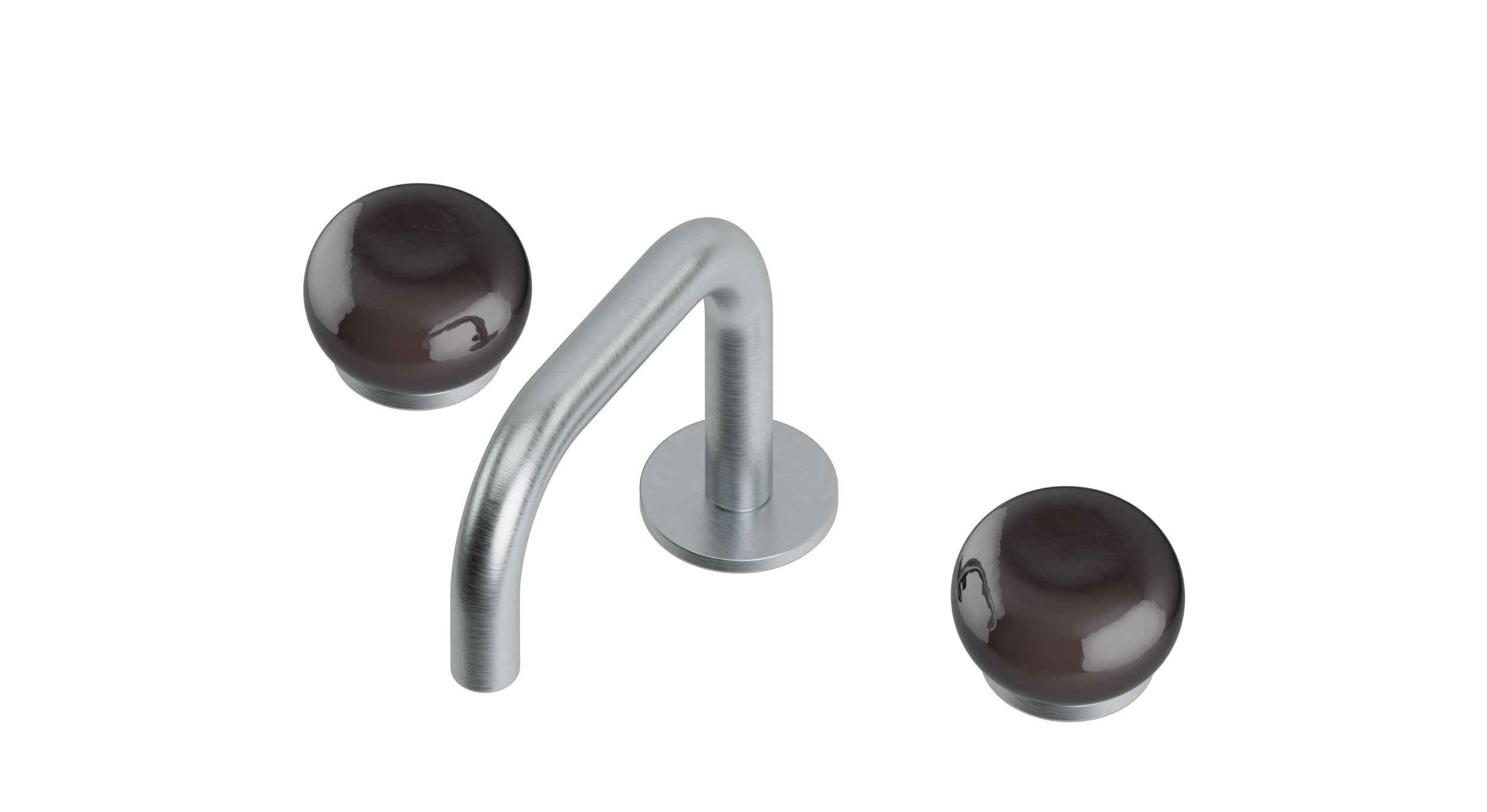 Foundry Two Handle Deck Mount Squaretop Lavatory Faucet with Pebble Ceramic Knob Handles in Satin Chrome