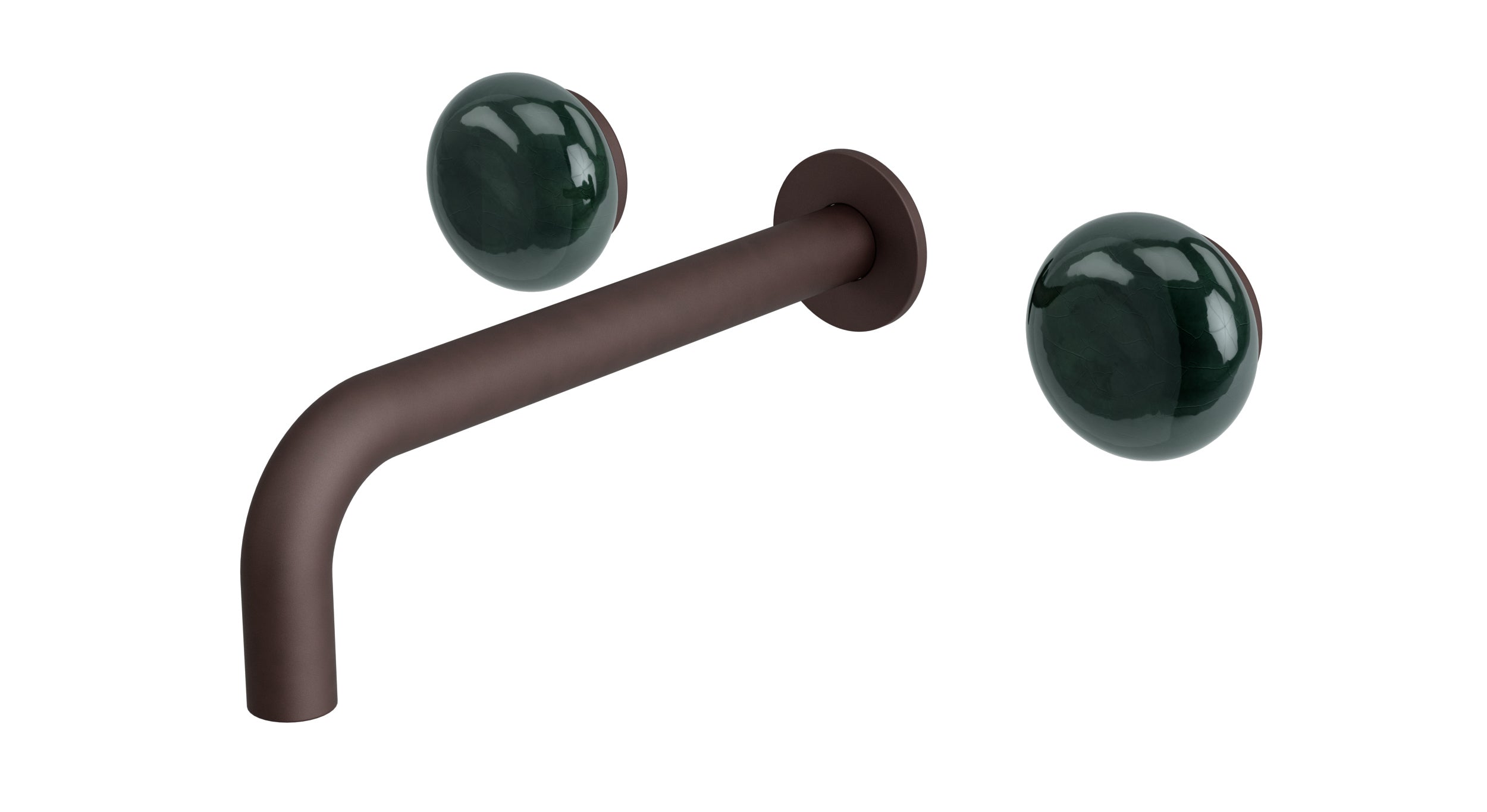 Foundry Two Handle Wall Mount 7.5" Lavatory Faucet with Pebble Ceramic Knob Handles in Architectural Copper