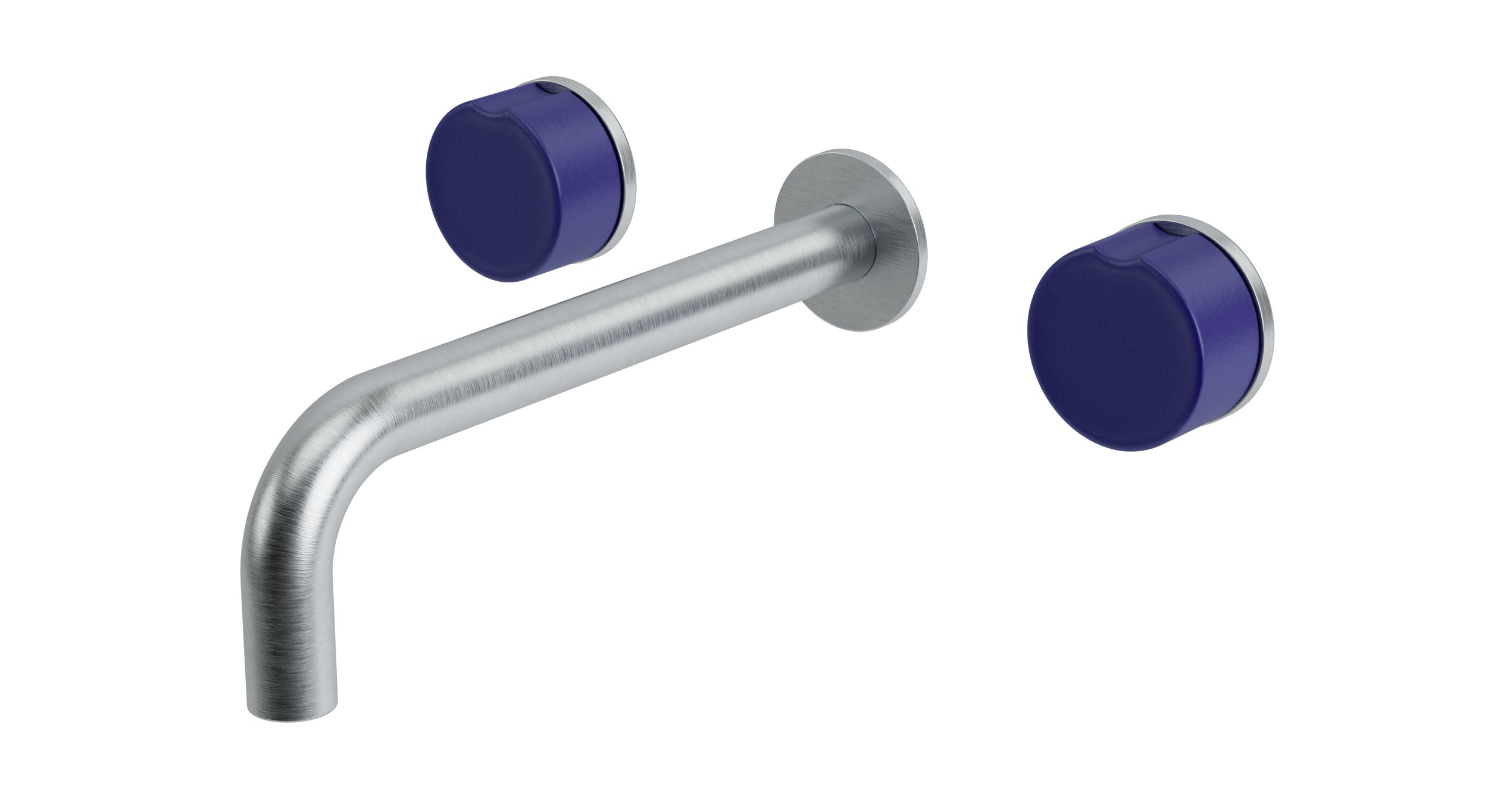 Foundry Two Handle Wall Mount 7.5" Lavatory Faucet with Groove Ceramic Knob Handles in Satin Chrome