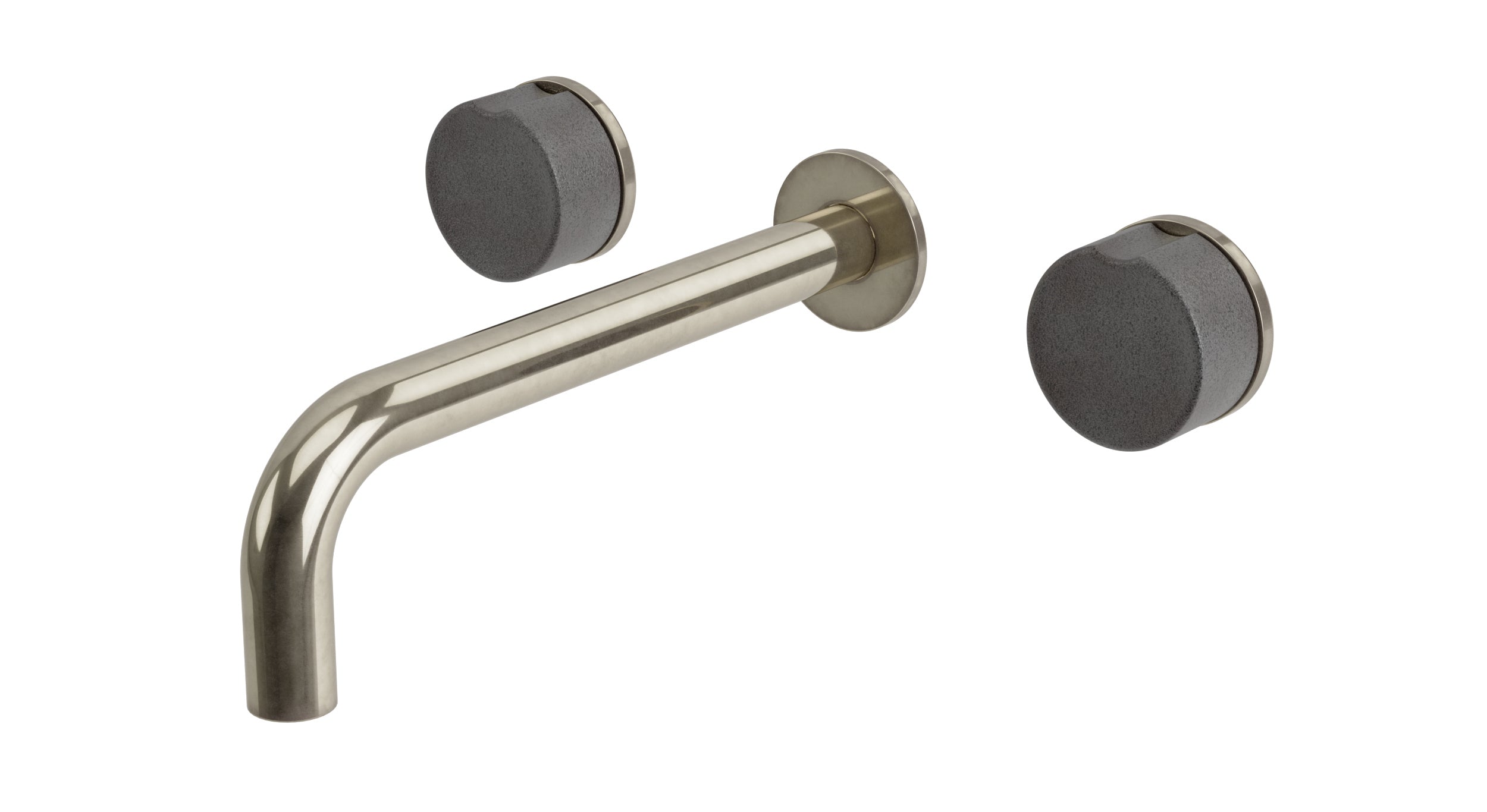 Foundry Two Handle Wall Mount 7.5" Lavatory Faucet with Groove Ceramic Knob Handles in French Nickel