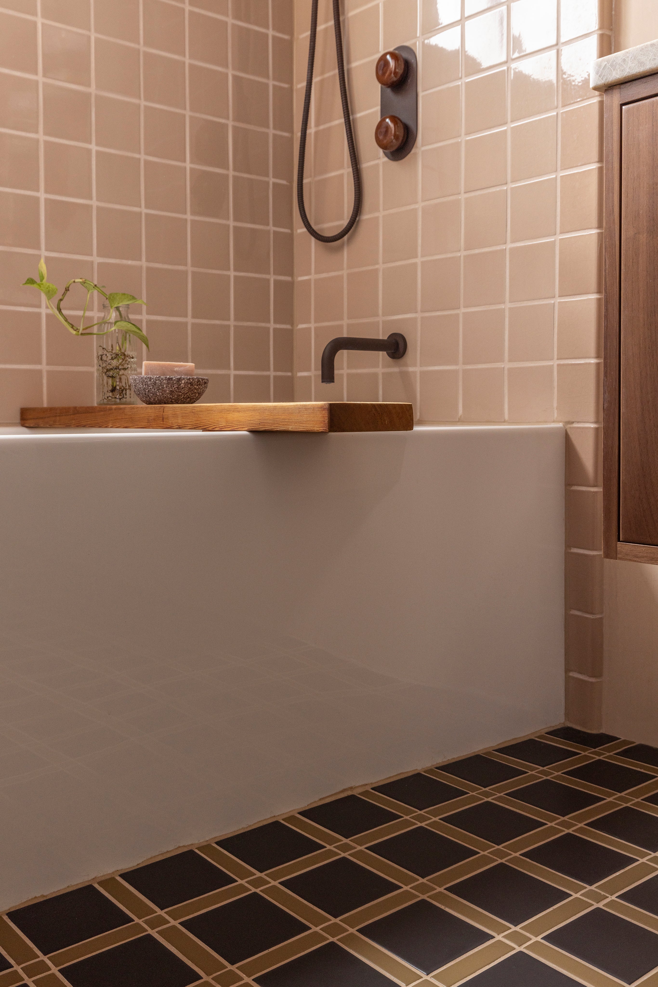 Lattice Sheeted Original Ceramic Tile in Chaparral Matte & Raven Matte
