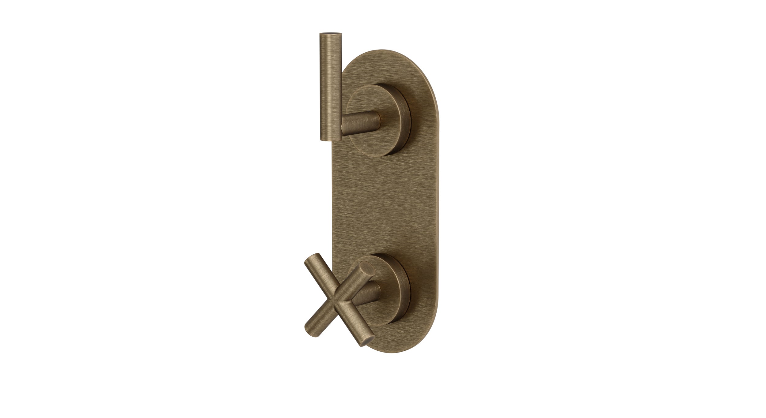Contour Two Handle Wall Mount Shower Trim with Soft Cross/Soft Lever Handles in Antique Brass