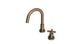 Flatiron One Handle Deck Mount Short Gooseneck Lavatory Faucet with Linear Cross Handle in Antique Brass