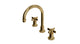 Emerson Two Handle Deck Mount Gooseneck Lavatory Faucet with Defined Cross Handles in Uncoated Polished Brass