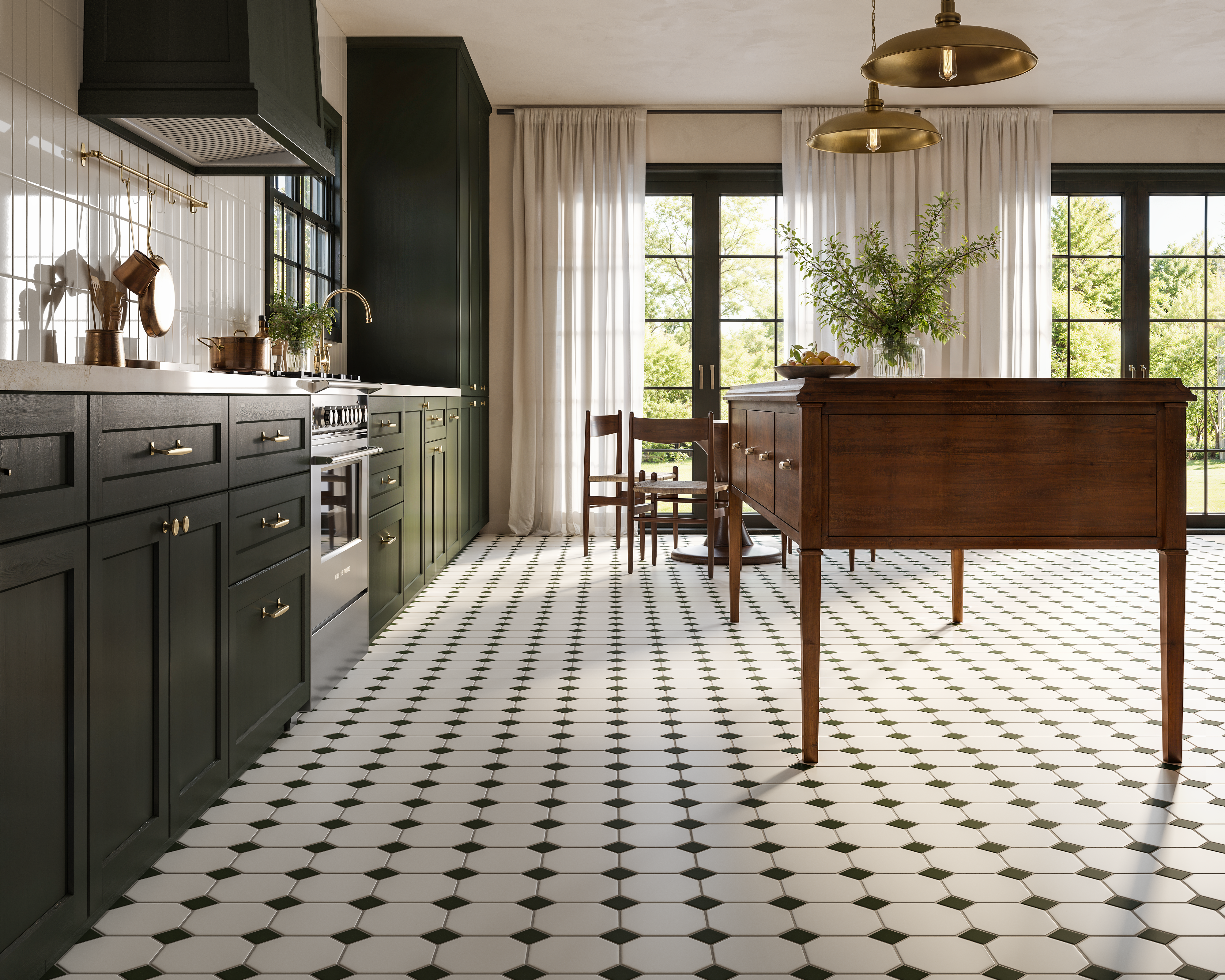 Gramercy Original Ceramic Tile in Calcite Matte & Hunter Green Matte