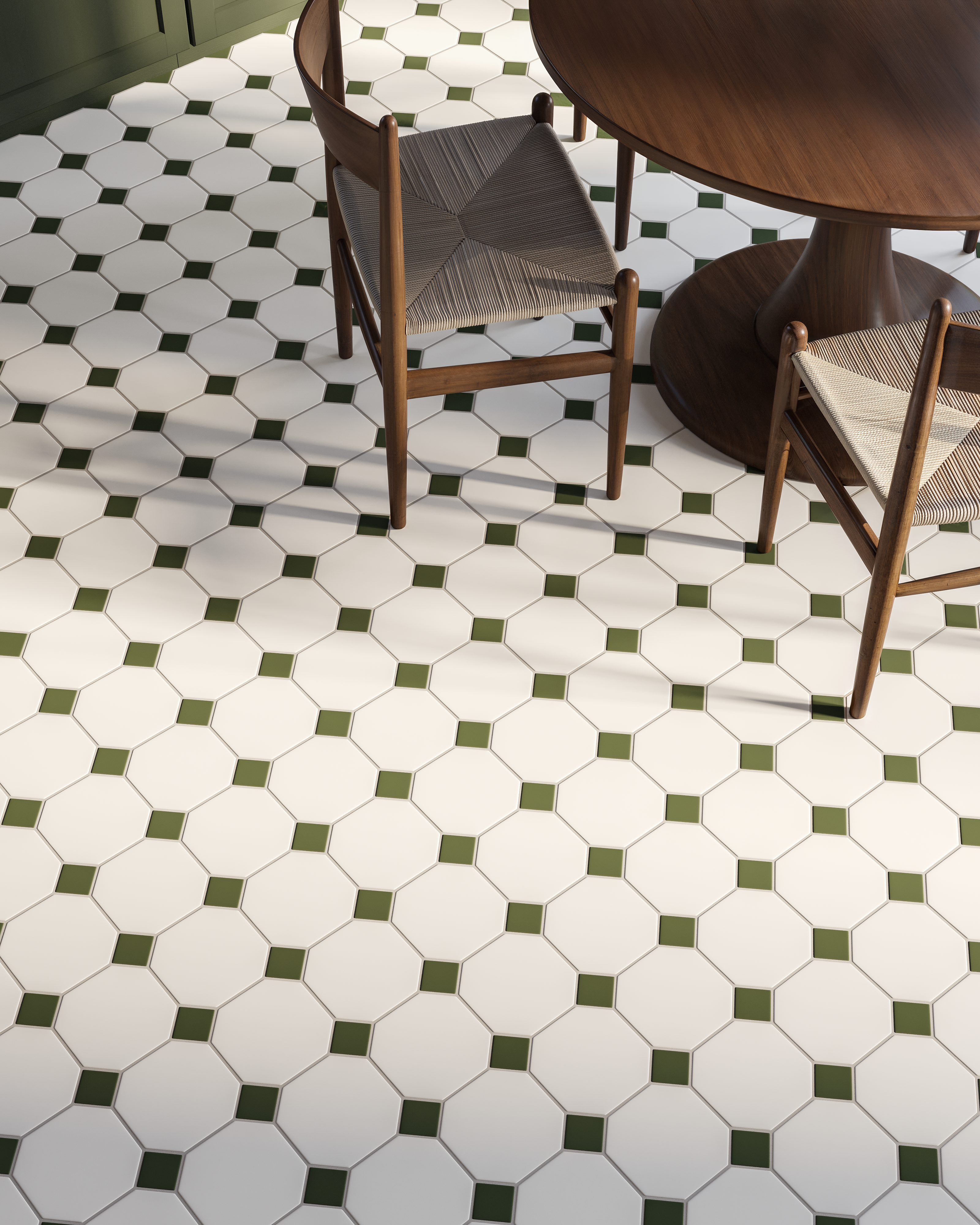 Gramercy Original Ceramic Tile in Calcite Matte & Hunter Green Matte