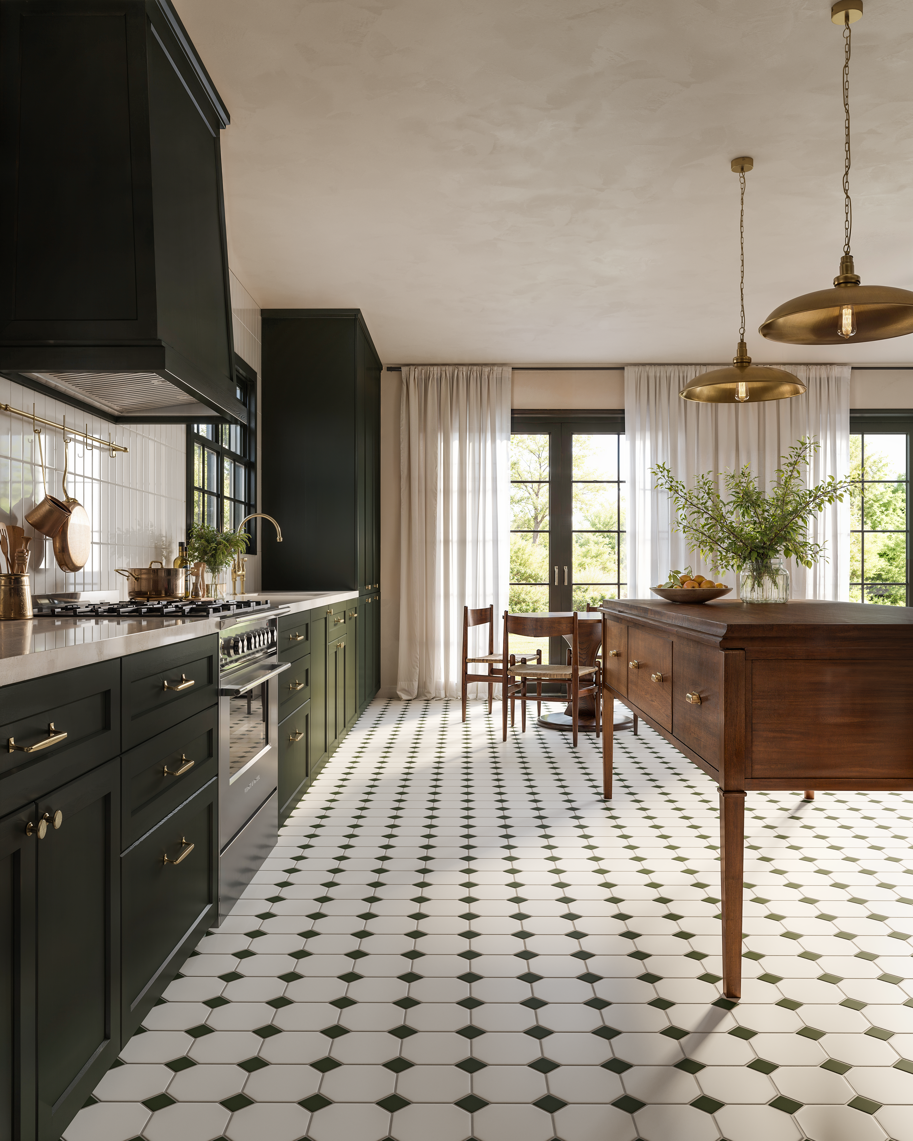 Gramercy Original Ceramic Tile in Calcite Matte & Hunter Green Matte
