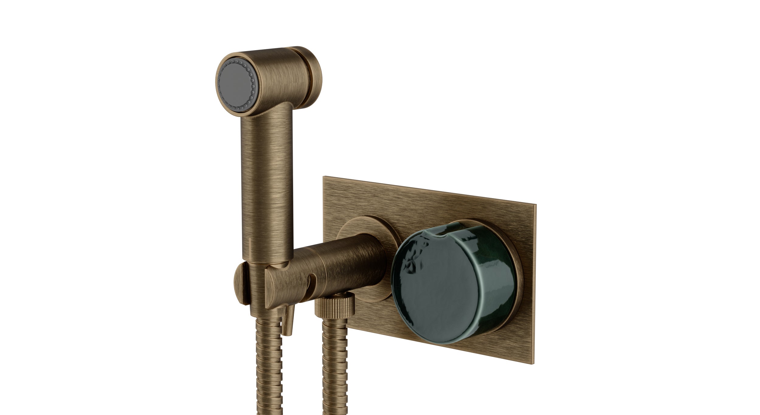 Foundry One Handle Wall Mount Bidet Trim with Groove Ceramic Knob Handle in Antique Brass