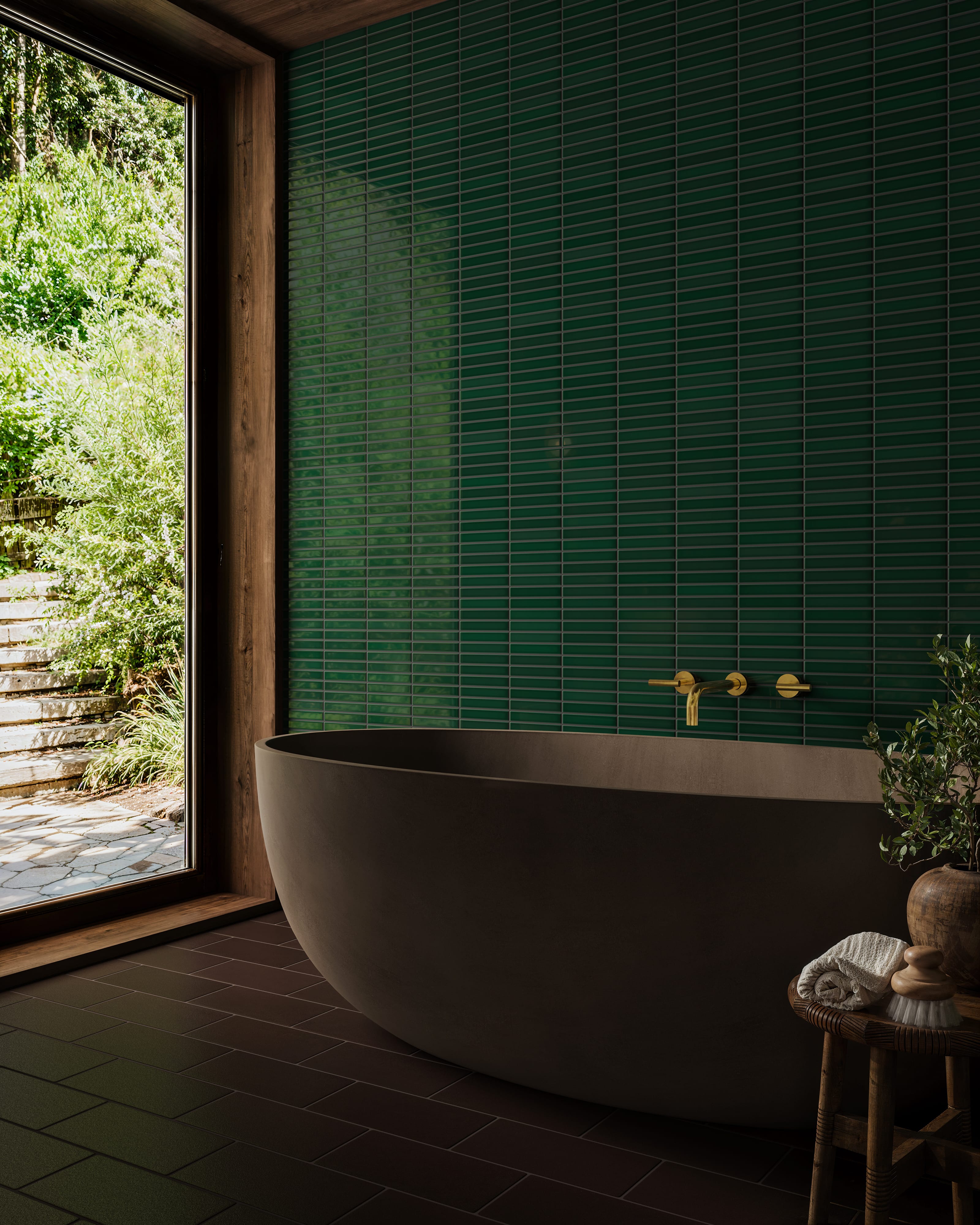 1x6 Straight Set Sheeted Original Ceramic Mosaic Tile in Evergreen Gloss