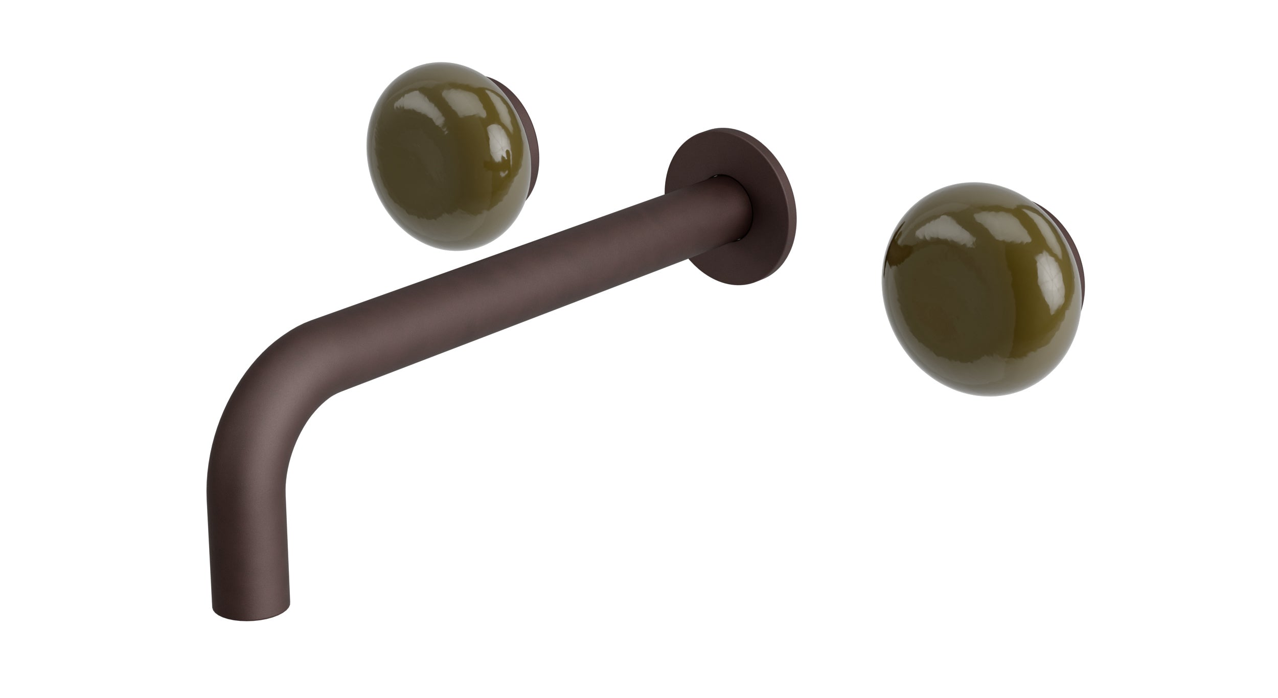 Foundry Two Handle Wall Mount 7.5" Lavatory Faucet with Pebble Ceramic Knob Handles in Architectural Copper