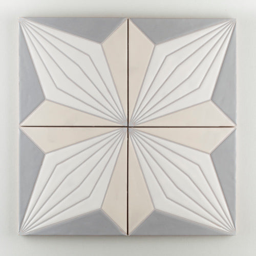 8x8 Handpainted Tile Palmera in Neutral Motif