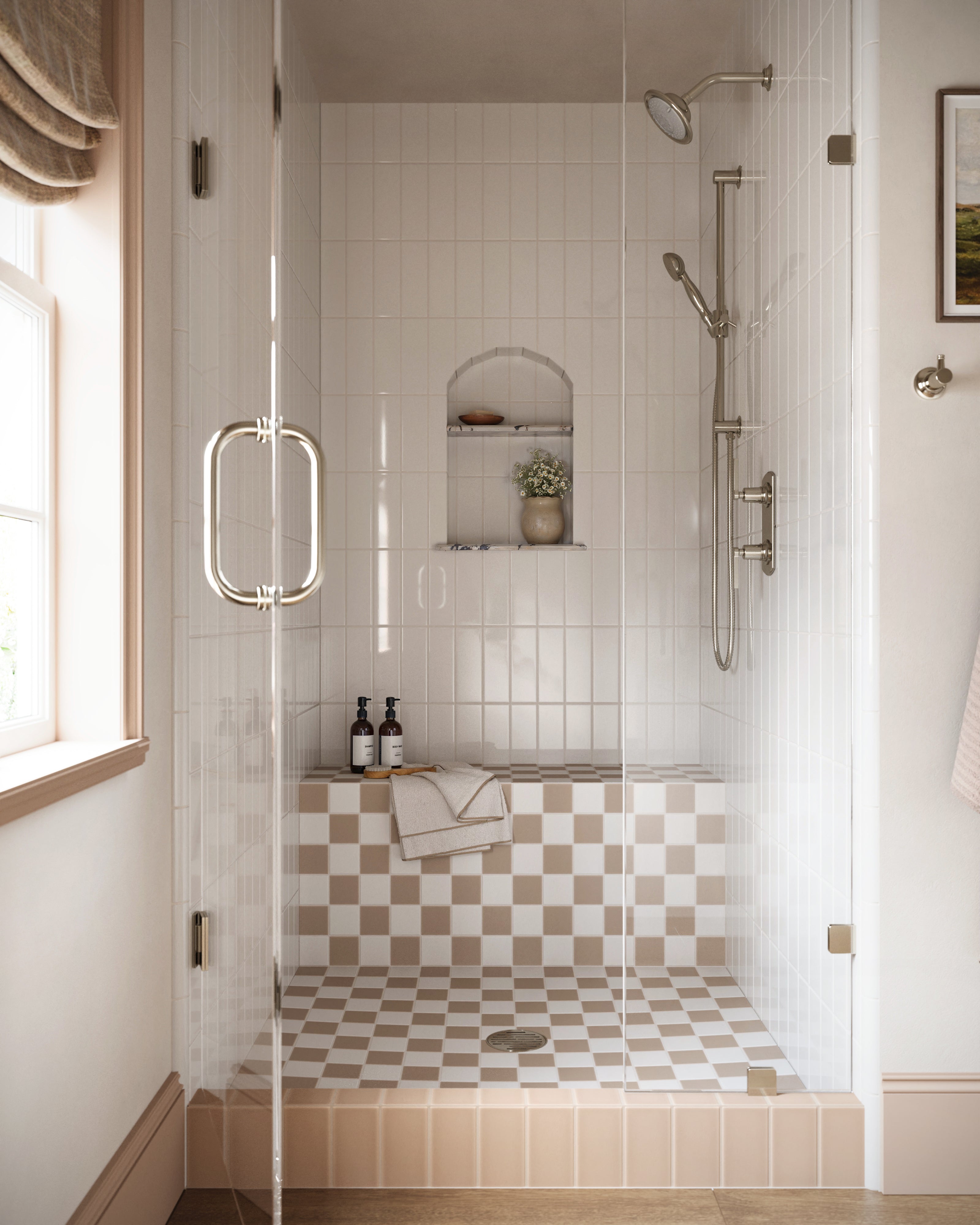 3x3 Checkerboard Sheeted Original Ceramic Tile in Calcite Matte & Sweet Pea Matte
