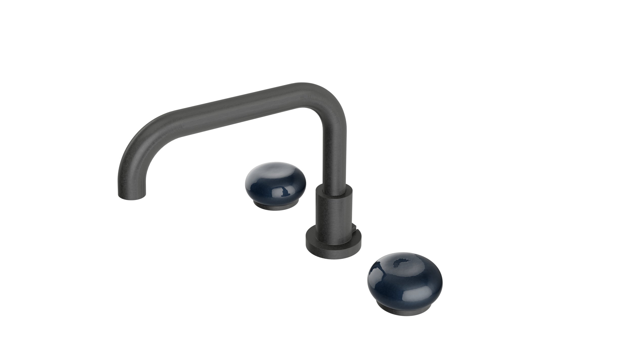 Foundry Two Handle Deck Mount Squaretop Bath Trim with Pebble Ceramic Knob Handles in Blackened Nickel