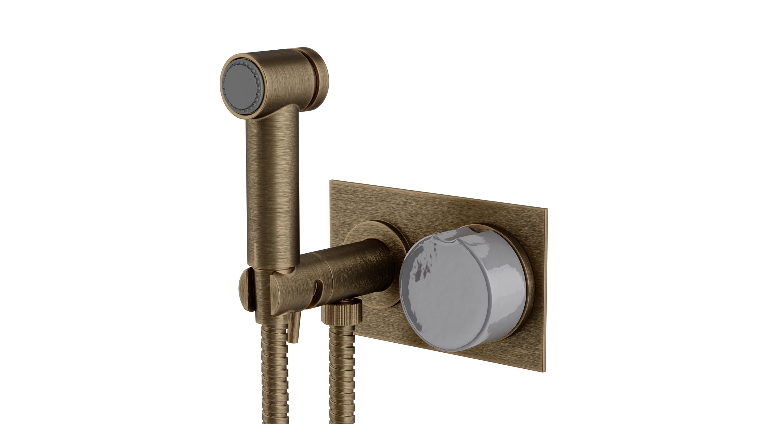 Foundry One Handle Wall Mount Bidet Trim with Groove Ceramic Knob Handle in Antique Brass