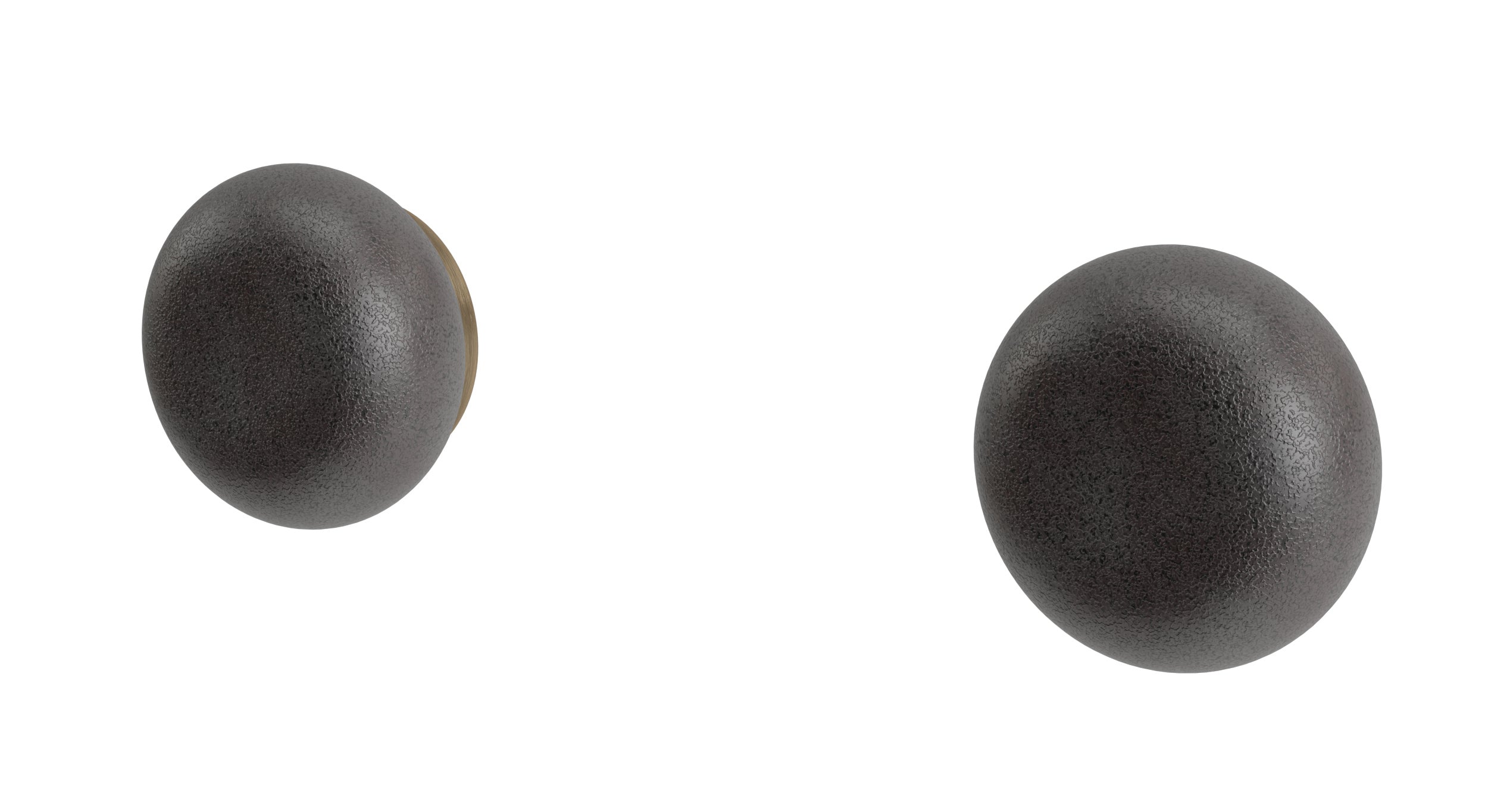 Foundry Two Handle Wall Mount Bath Trim with Pebble Ceramic Knob Handles in Antique Brass