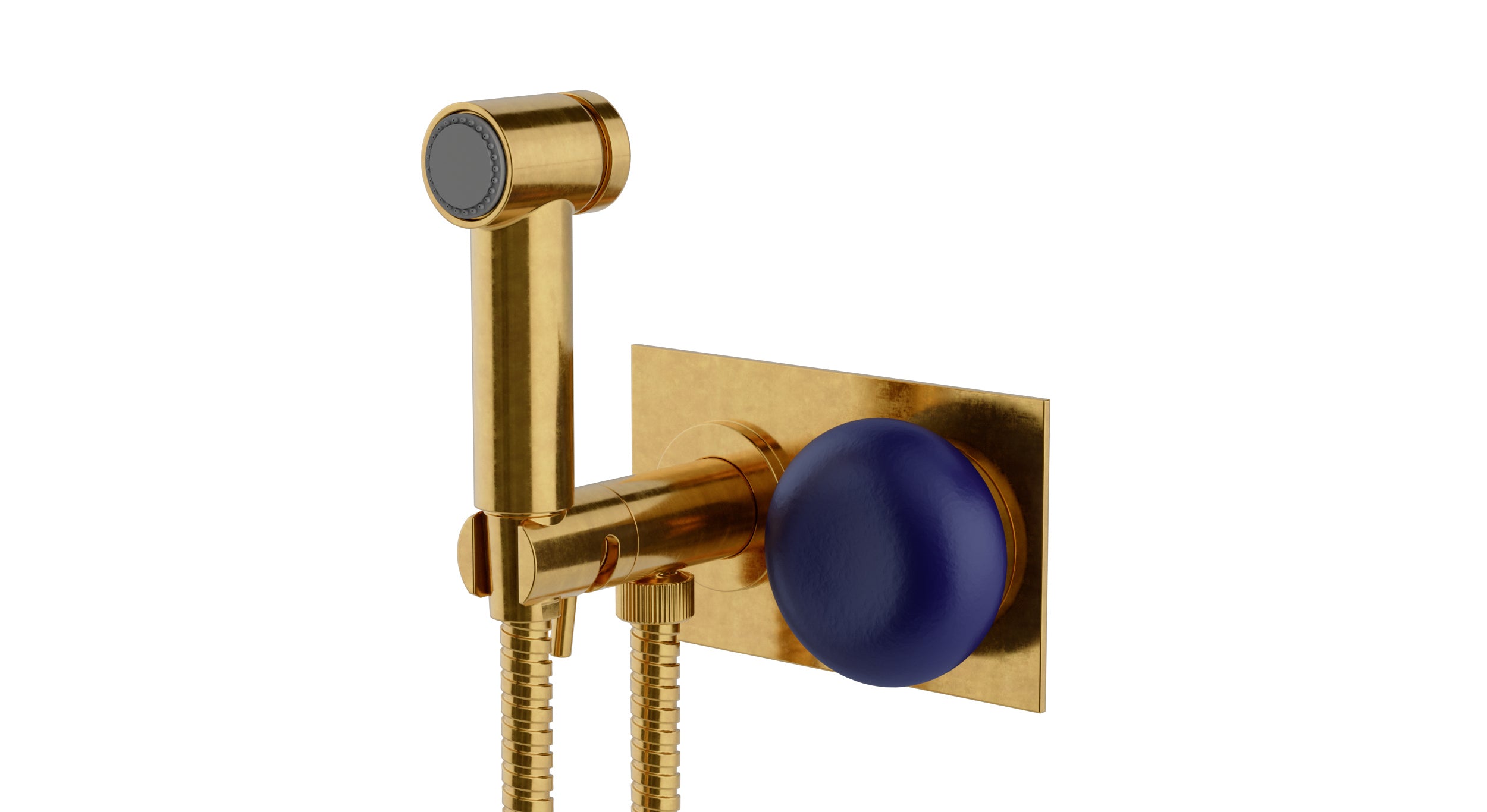 Foundry One Handle Wall Mount Bidet Trim with Pebble Ceramic Knob Handle in French Brass