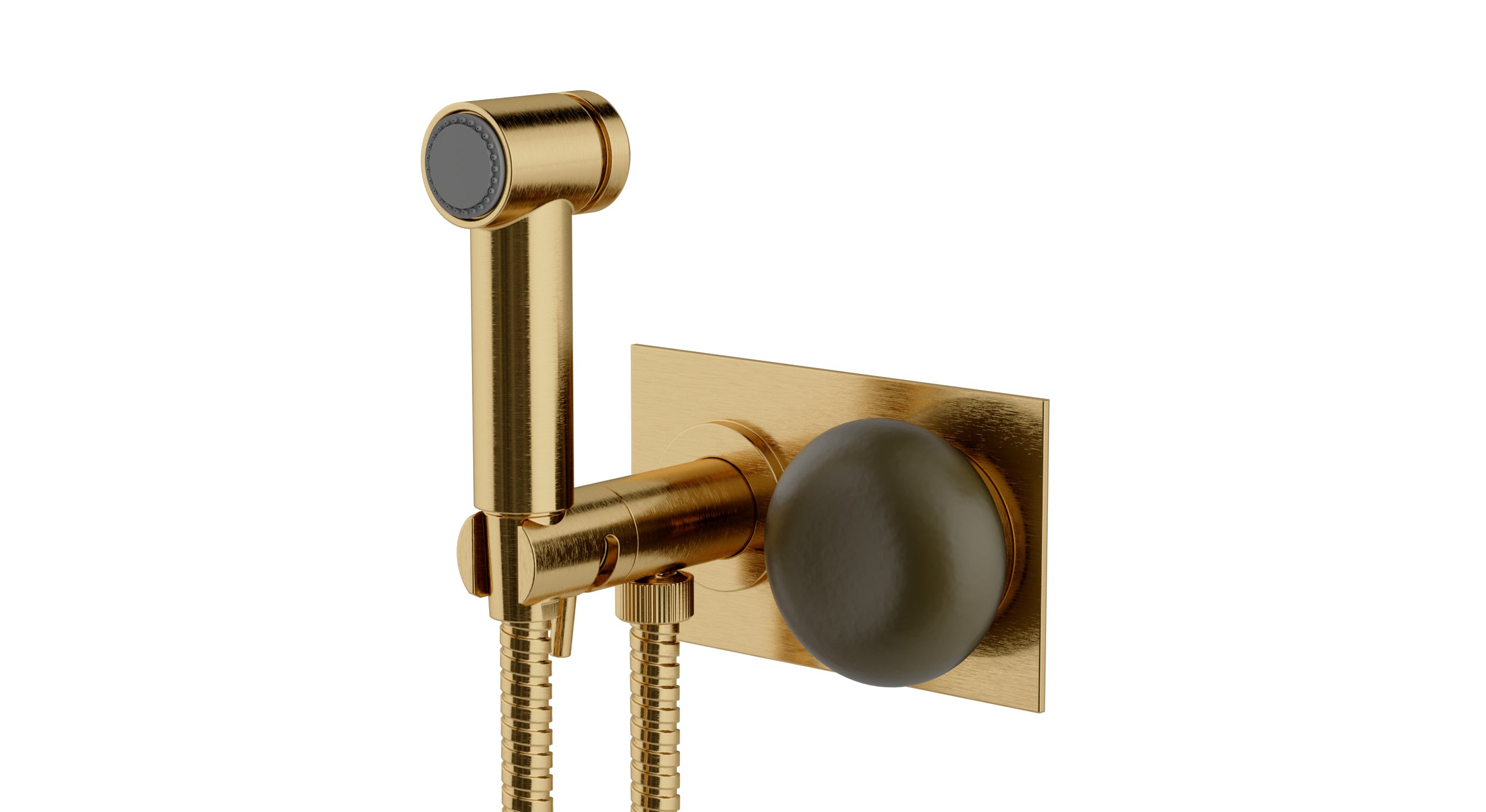 Foundry One Handle Wall Mount Bidet Trim with Pebble Ceramic Knob Handle in Satin Brass