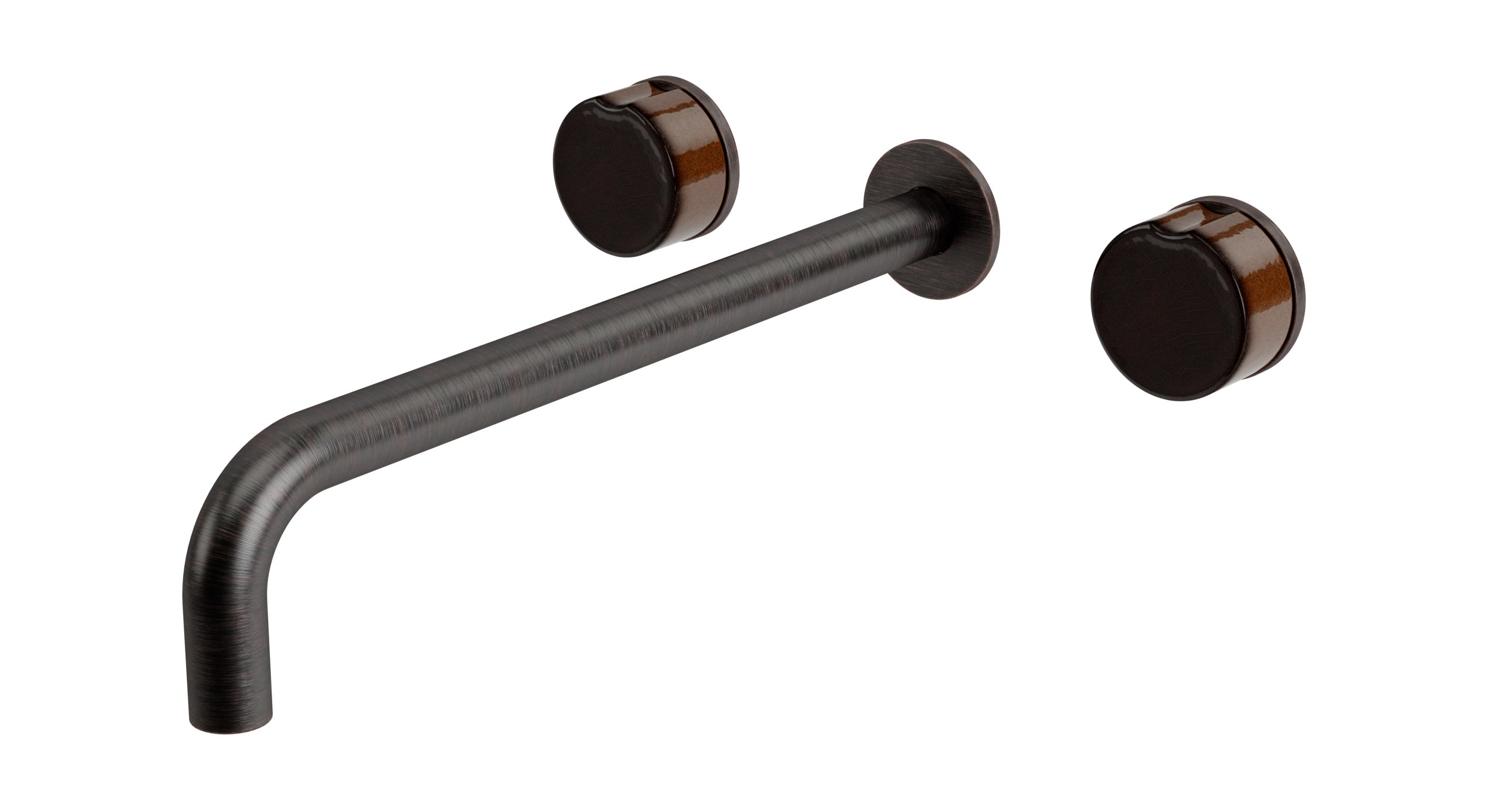 Foundry Two Handle Wall Mount 12" Lavatory Faucet with Groove Ceramic Knob Handles in Antique Bronze