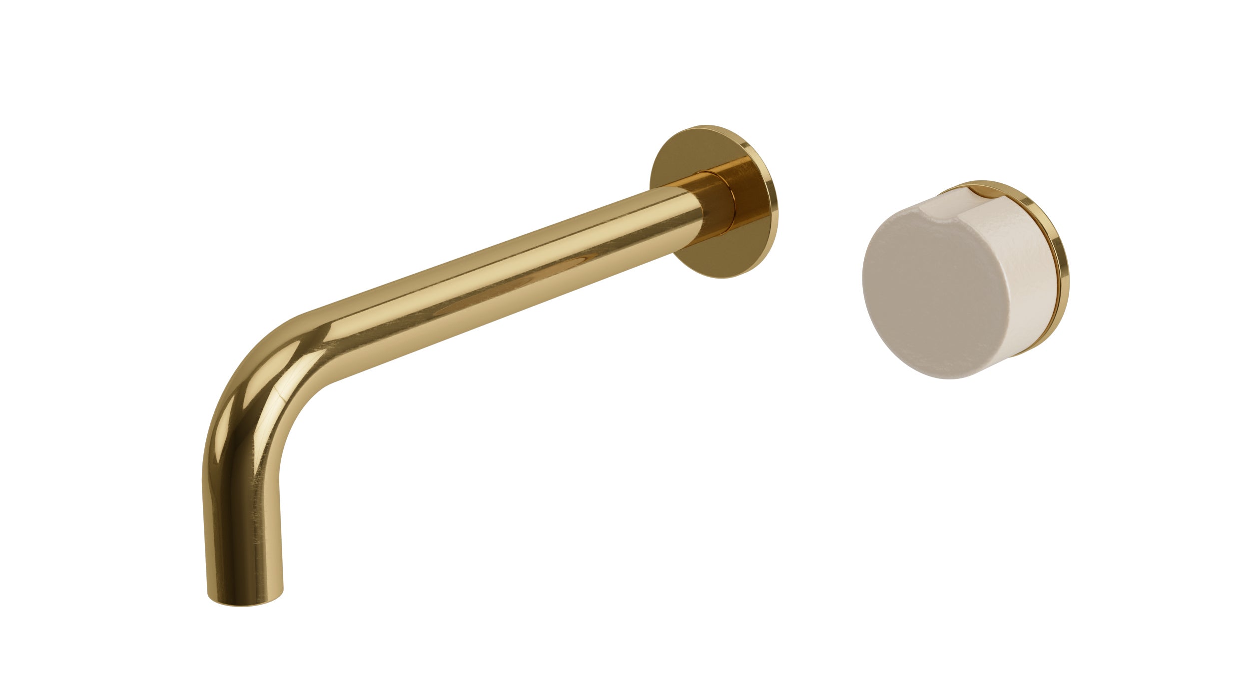 Foundry One Handle Wall Mount 7.5" Lavatory Faucet with Groove Ceramic Knob Handle in Uncoated Polished Brass