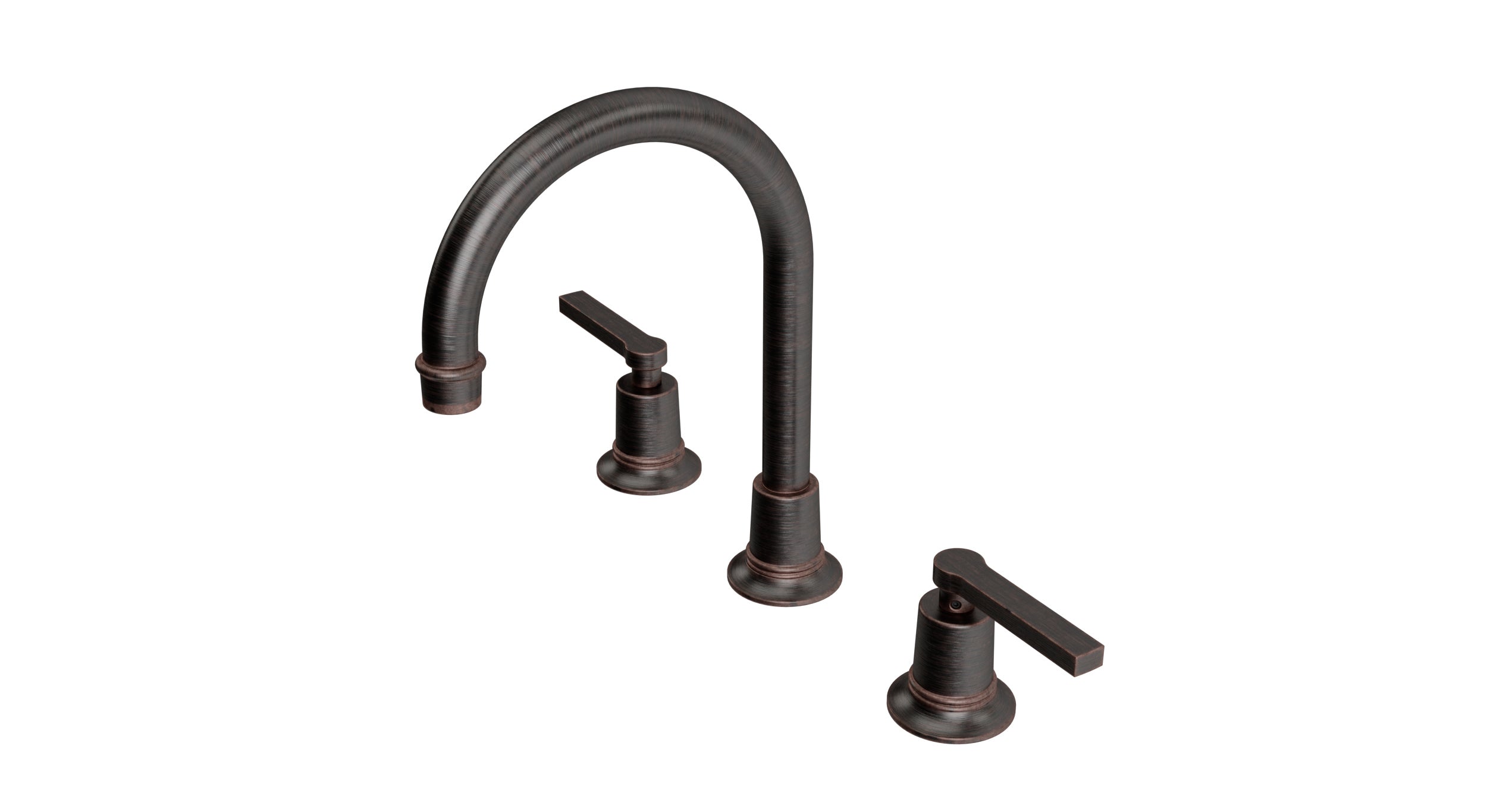 Emerson Two Handle Deck Mount Gooseneck Lavatory Faucet with Classic Lever Handles in Antique Bronze