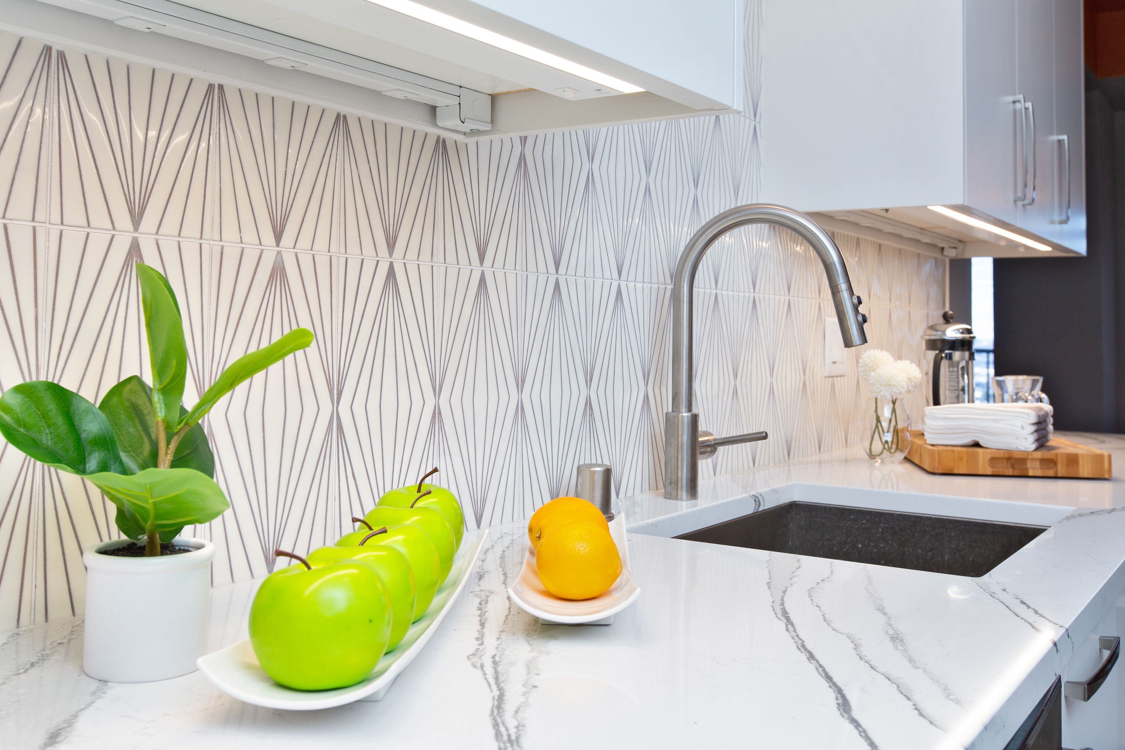 6x12 Handpainted Tile Diamond Contour in Neutral Motif