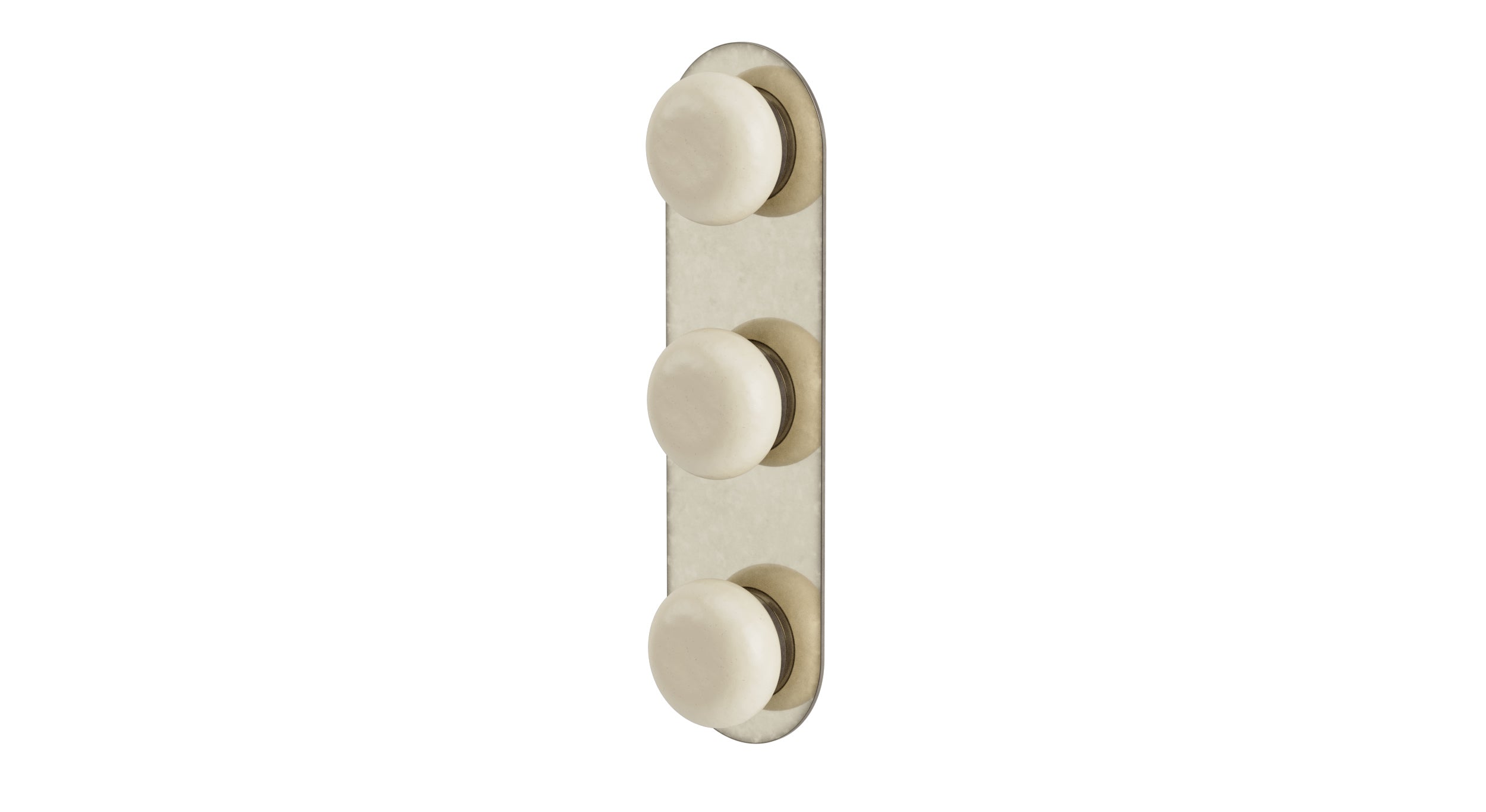 Foundry Three Handle Wall Mount Shower Trim with Pebble Ceramic Knob Handles in French Nickel