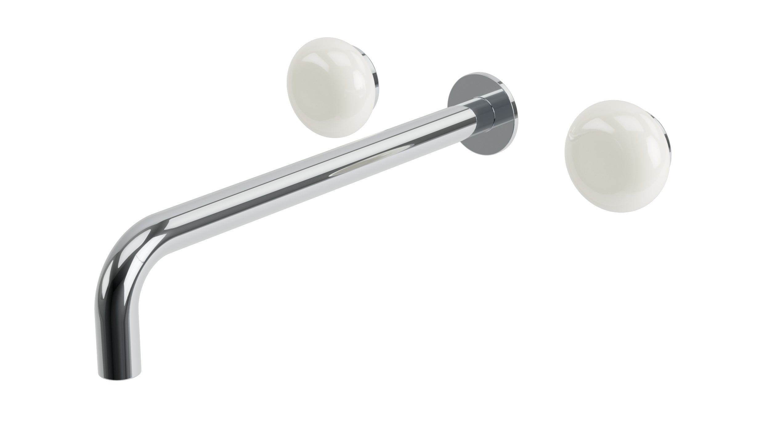 Foundry Two Handle Wall Mount 12" Lavatory Faucet with Pebble Ceramic Knob Handles in Polished Chrome