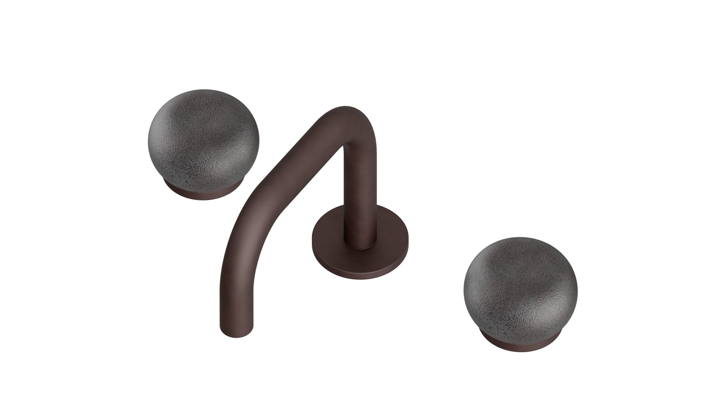 Foundry Two Handle Deck Mount Squaretop Lavatory Faucet with Pebble Ceramic Knob Handles in Architectural Copper