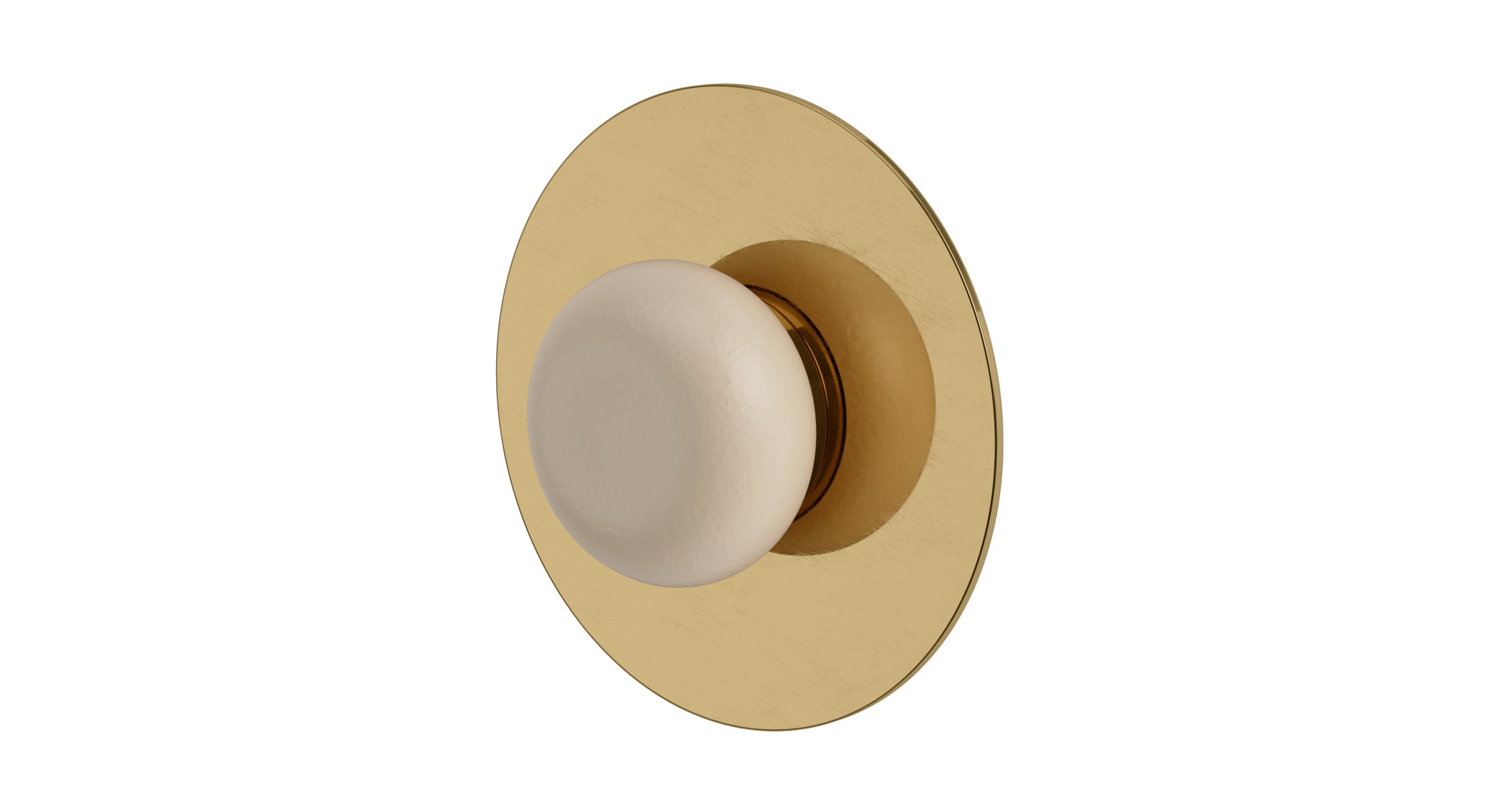 Foundry One Handle Wall Mount Shower Trim with Pebble Ceramic Knob Handle in Uncoated Polished Brass