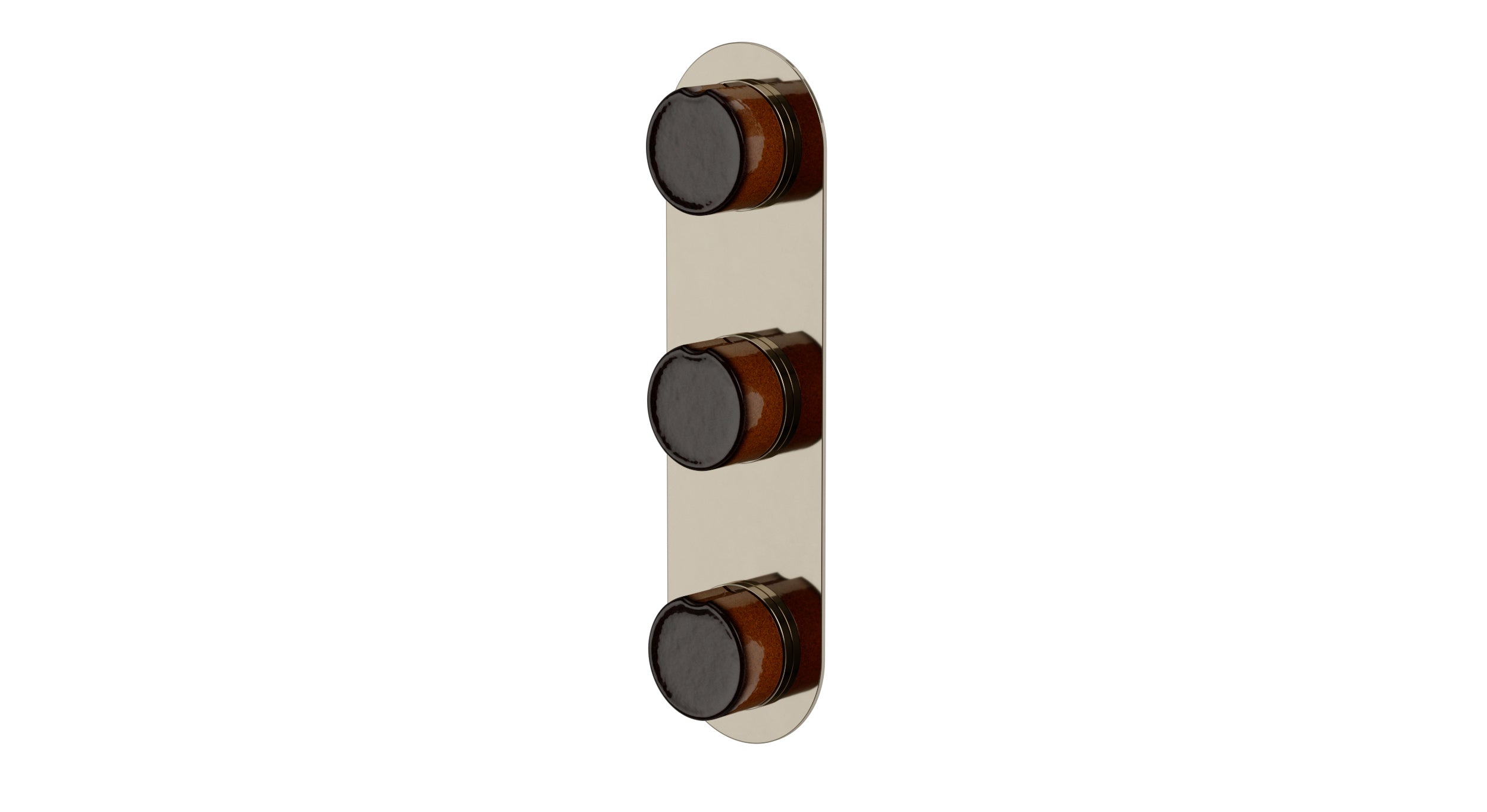 Foundry Three Handle Wall Mount Shower Trim with Groove Ceramic Knob Handles in Polished Nickel