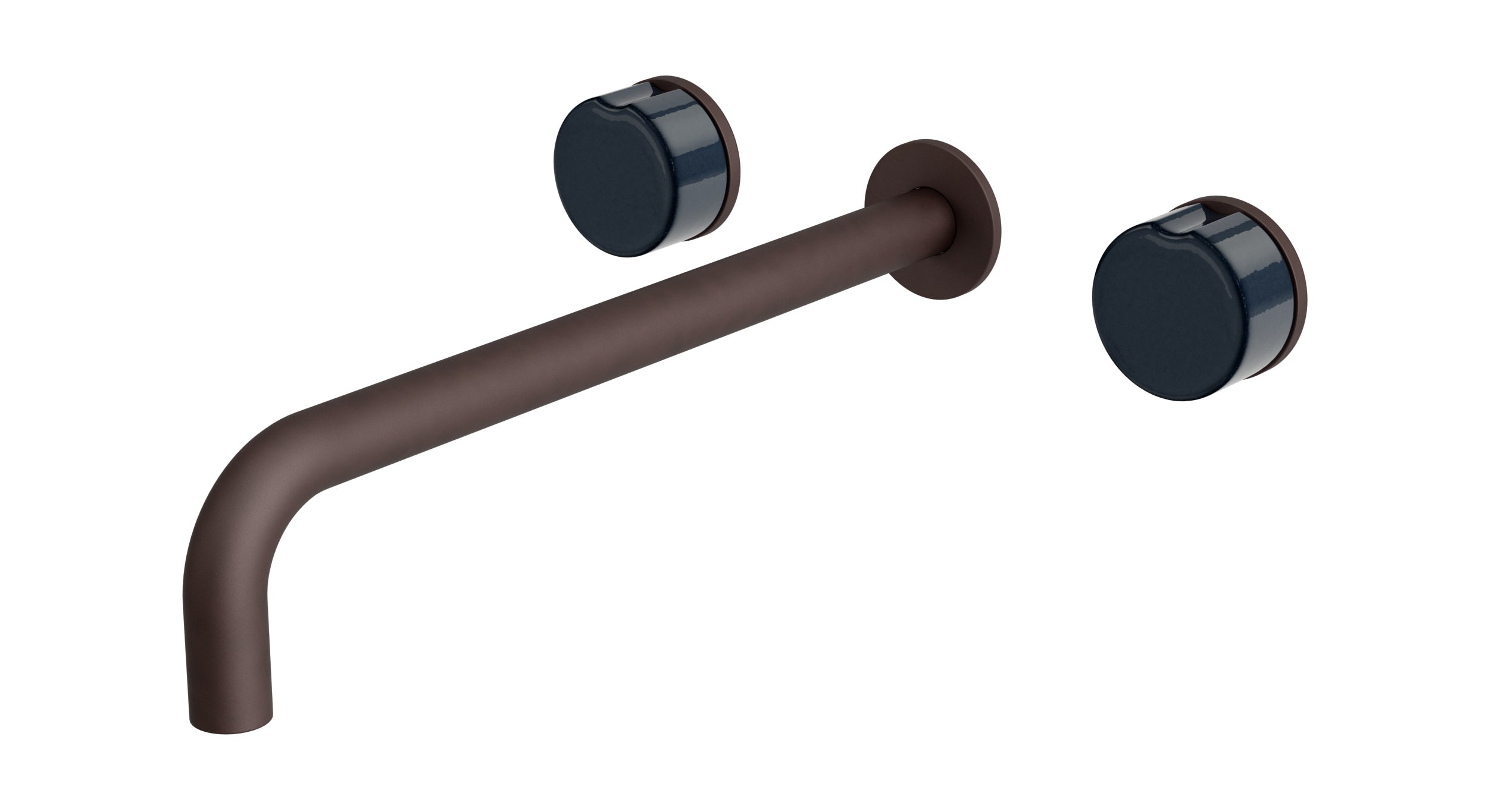 Foundry Two Handle Wall Mount 12" Lavatory Faucet with Groove Ceramic Knob Handles in Architectural Copper