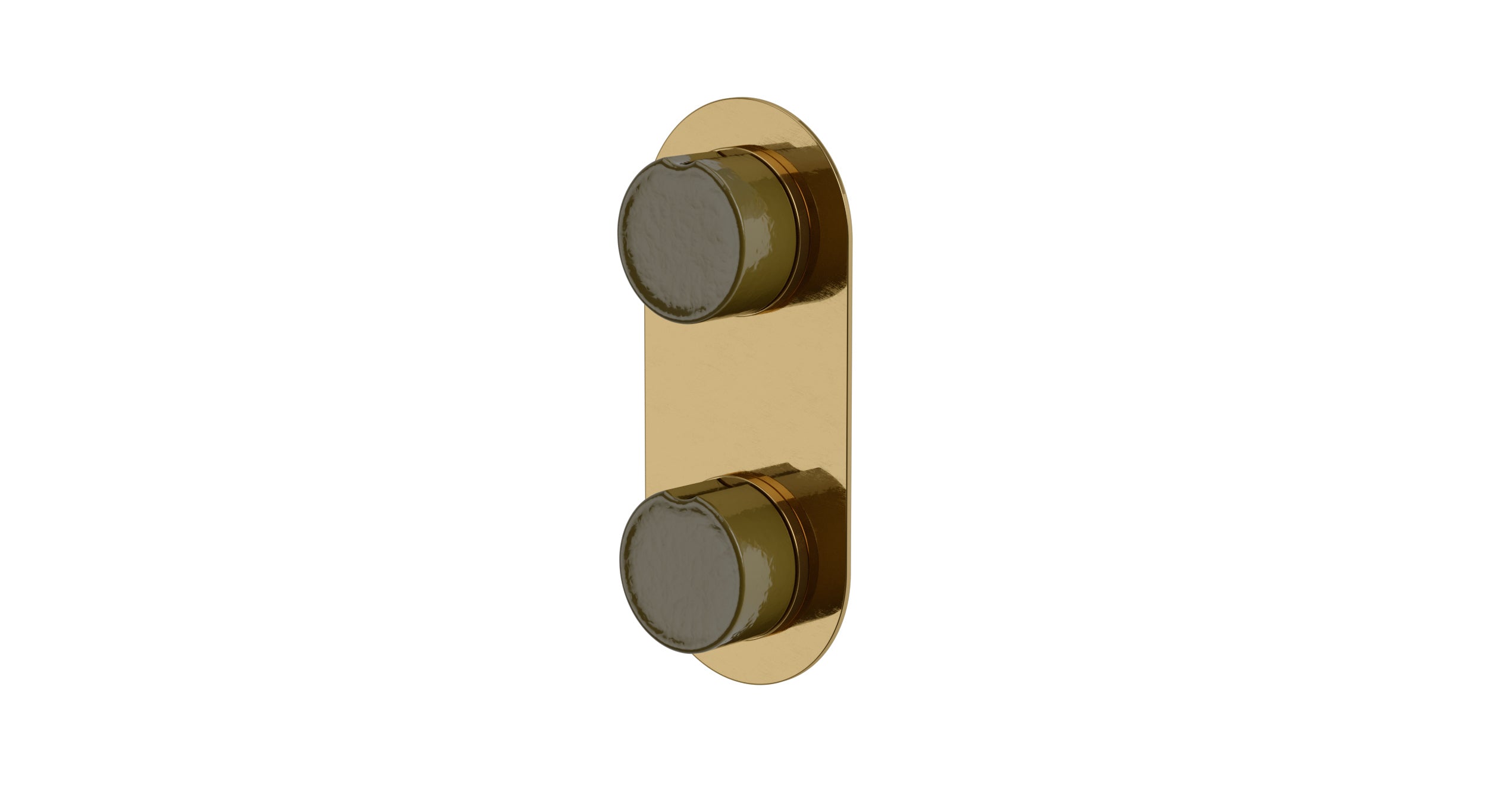 Foundry Two Handle Wall Mount Shower Trim with Groove Ceramic Knob Handles in Uncoated Polished Brass