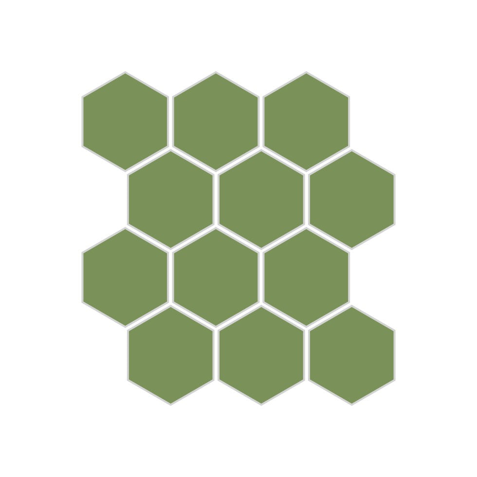 2" Hexagon Sheeted Original Ceramic Mosaic Tile in Kelp Matte
