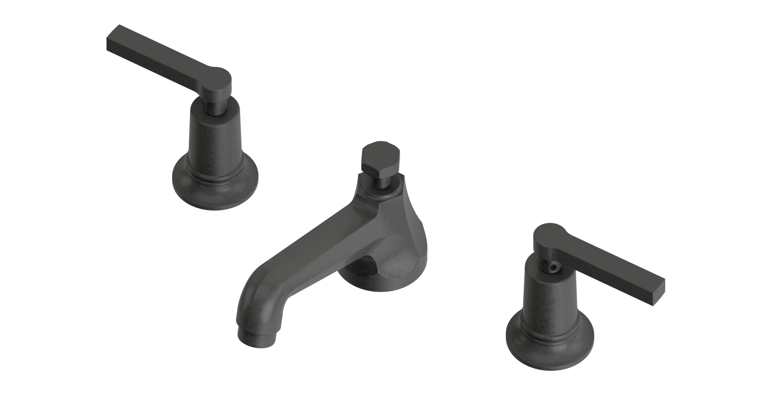 Emerson Two Handle Deck Mount Low Hexagon Lavatory Faucet with Classic Lever Handles in Blackened Nickel