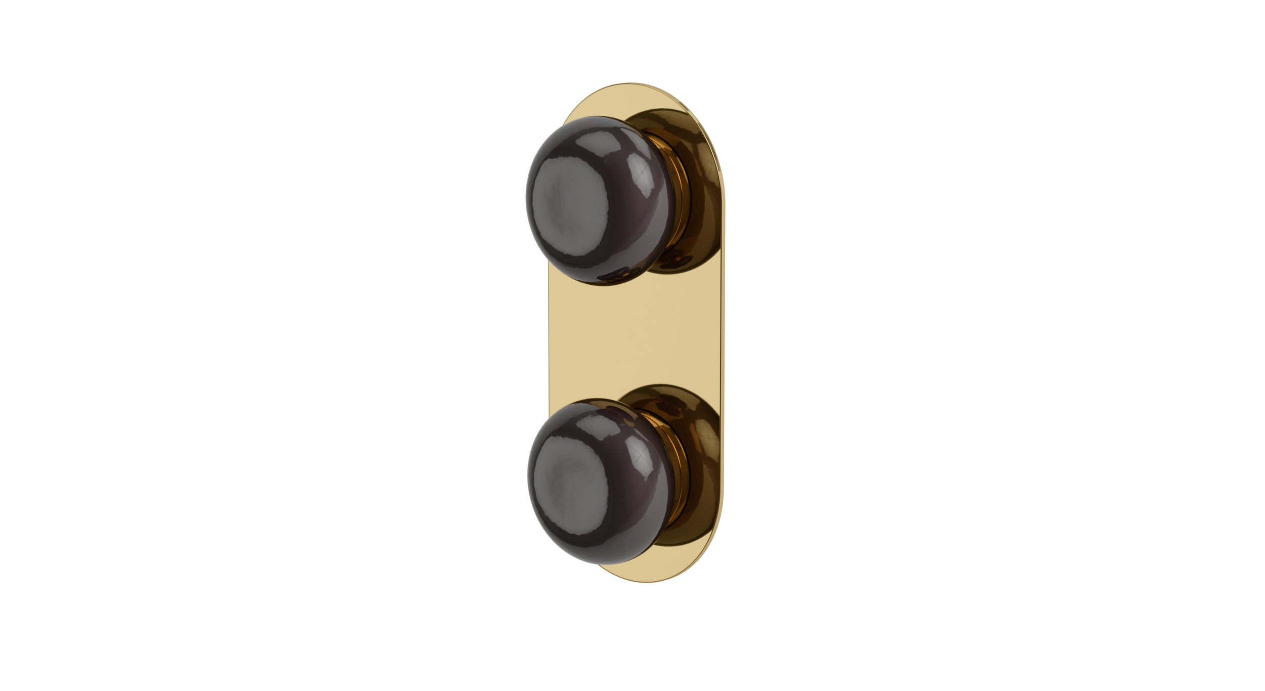 Foundry Two Handle Wall Mount Shower Trim with Pebble Ceramic Knob Handles in Polished Brass