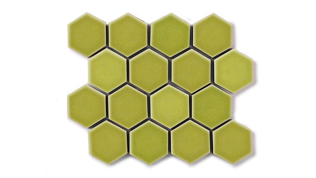 2" Hexagon Sheeted Original Ceramic Mosaic Tile in Palm Tree Gloss