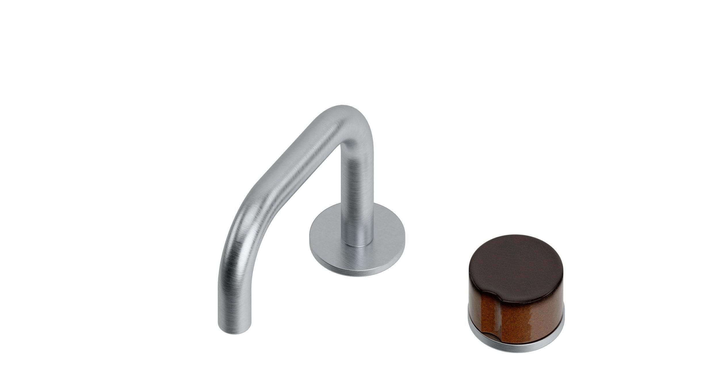 Foundry One Handle Deck Mount Squaretop Lavatory Faucet with Groove Ceramic Knob Handle in Satin Chrome