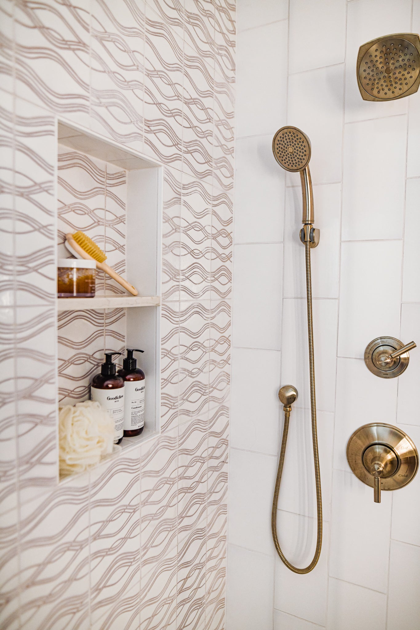6x12 Handpainted Tile Ripple in Neutral Motif