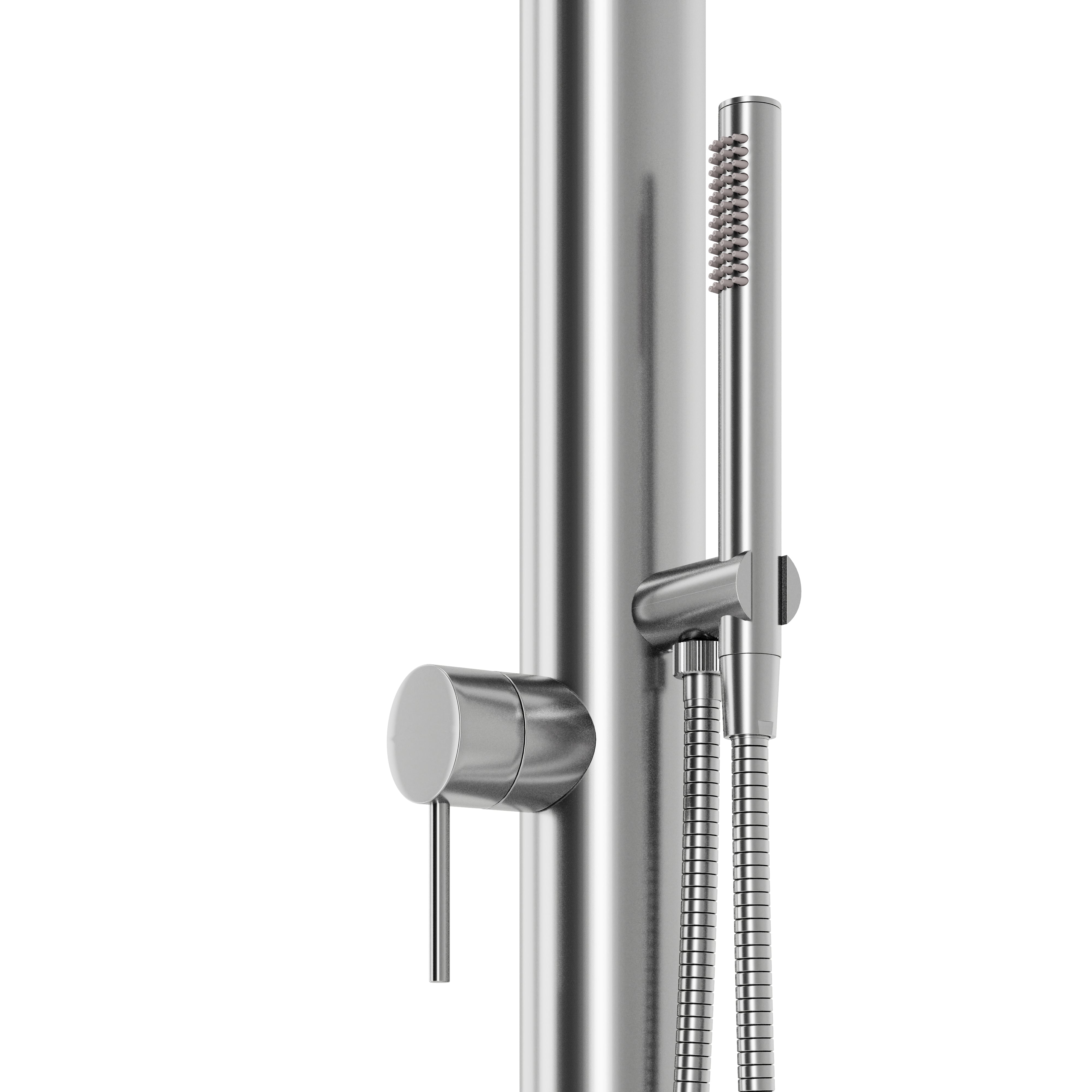 Contour Outdoor Shower Pressure Balance with 12" Rain Head and Hand Shower in Stainless Steel