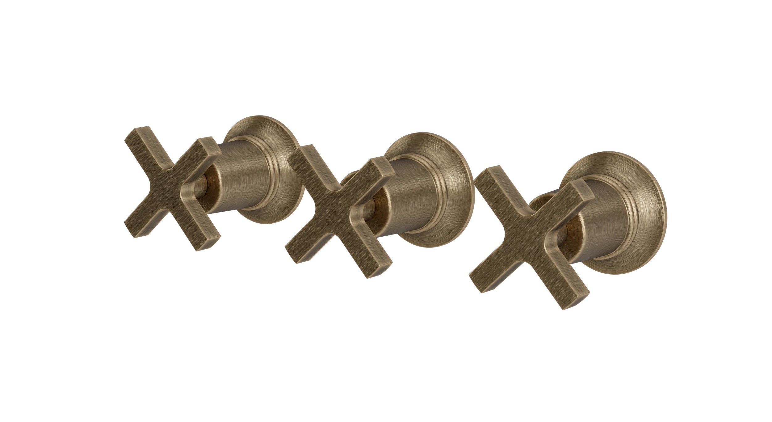 Emerson Three Handle Wall Mount Bath Trim with Diverter/Volume Control and Classic Cross Handles in Antique Brass